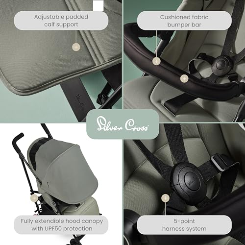 Silver Cross   passeggino pieghevole da viaggio per passeggino   Buggy   Sedile piatto regolabile/sdraiato   Neonato fino a 4 anni   Salvia : Prima infanzia