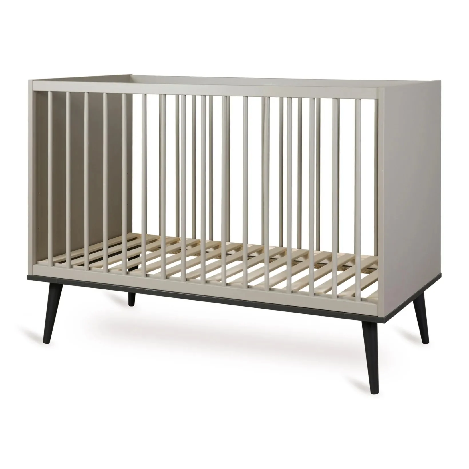 2025 Lettino per bambini Quax Flow Collection – Grigio e Nero | Regolabile in 3 altezze | Certificato FSC | Include rete a doghe, senza materasso