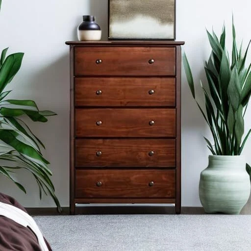 Cassettiera Shaker a 5 Cassetti in Legno Massello con Finitura Ciliegio – Organizer per Camera da Letto