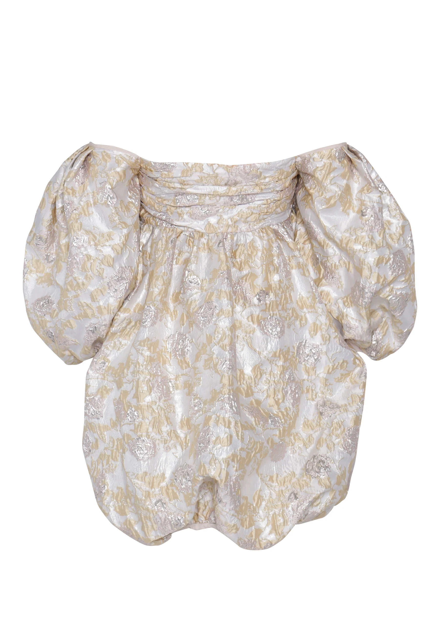 Faye Cream Metallic Floral Babydoll Mini-Dress