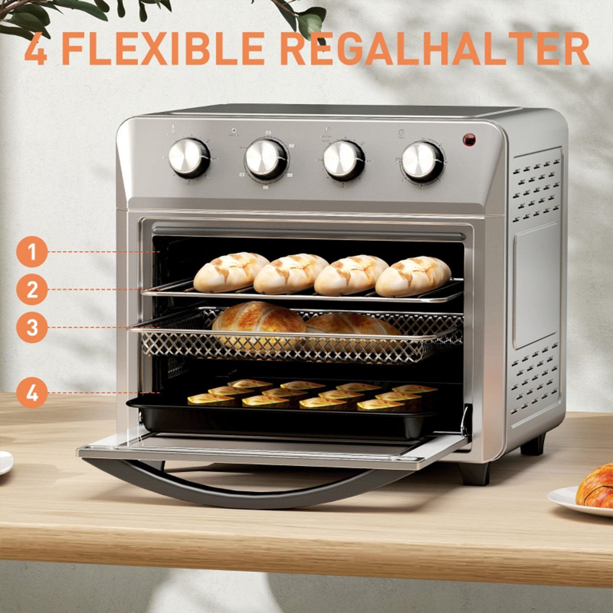 Minibackofen Minibackofen mit Umluft und 6 Heizmodi 24L Heißluftfritteuse