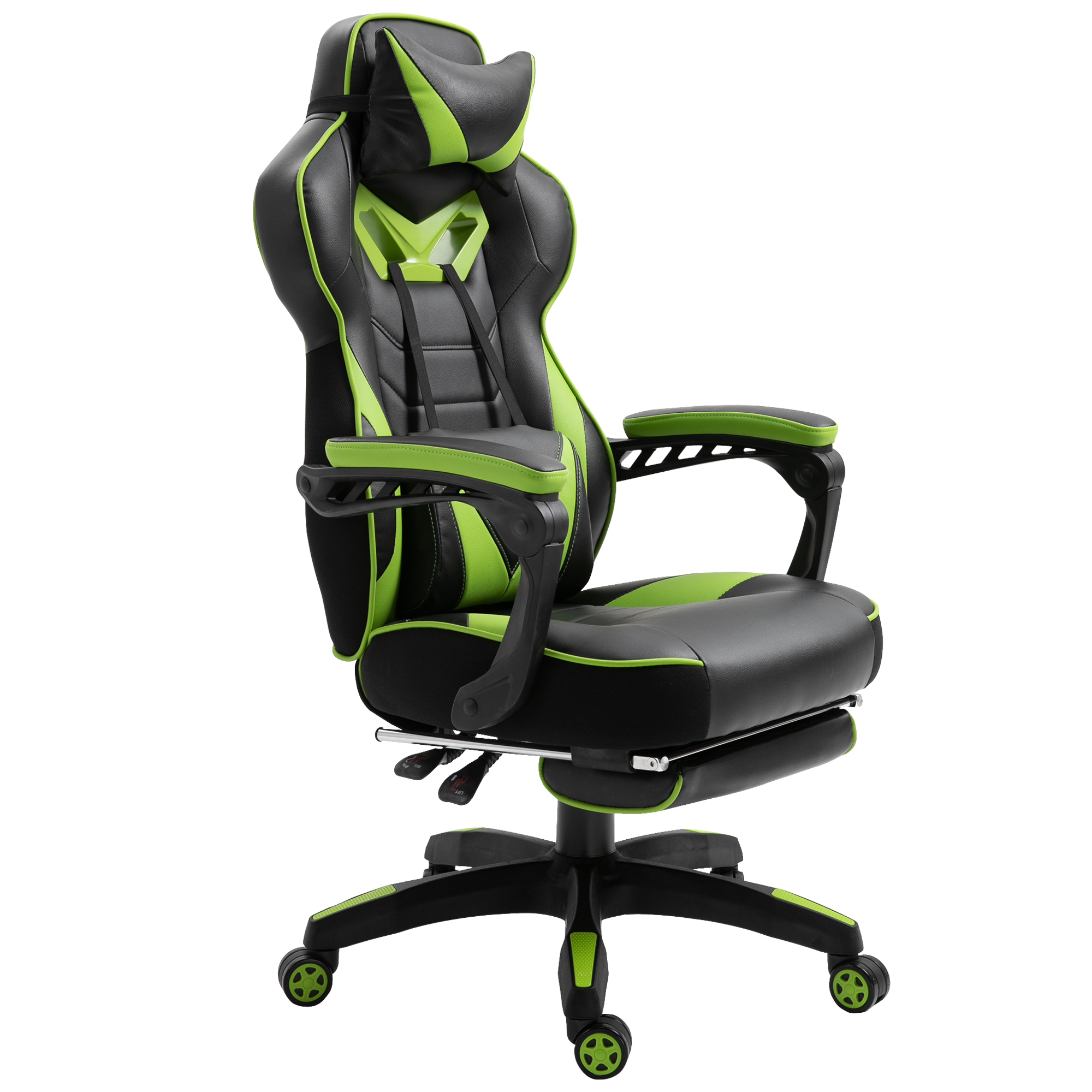 Vinsetto Ergonomischer Gaming-Bürostuhl, Bürostuhl mit Fußstütze, Kopfstütze und Lendenkissen, Höhenverstellbar, Schwarz und Grün