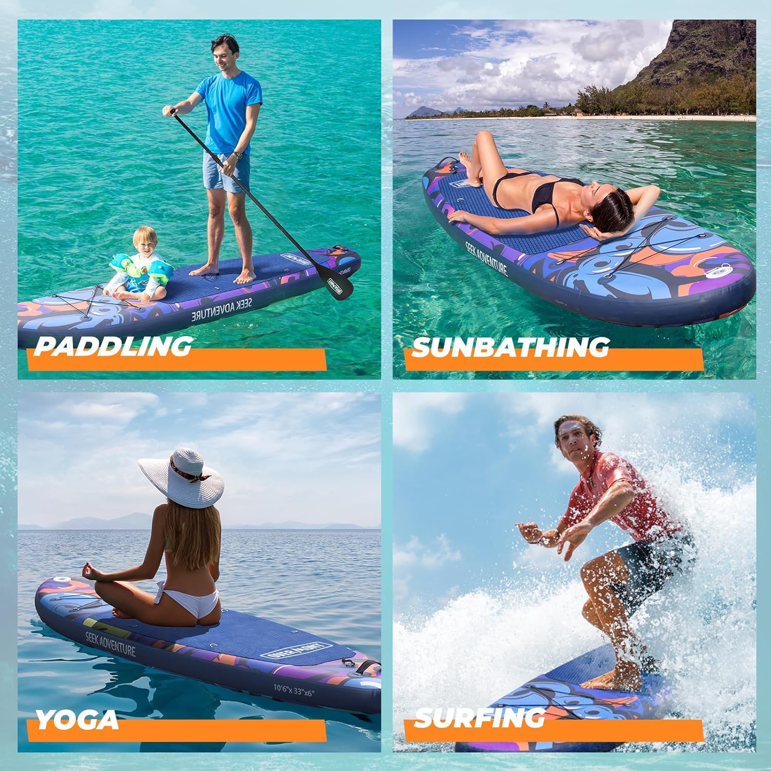 OVERMONT SUP Gonfiabile Antiscivolo per Adulti - Stand up Paddle Board Gonfiabile - Tavola da Paddle in Piedi con Accessori - Ideale per Principianti e Esperti