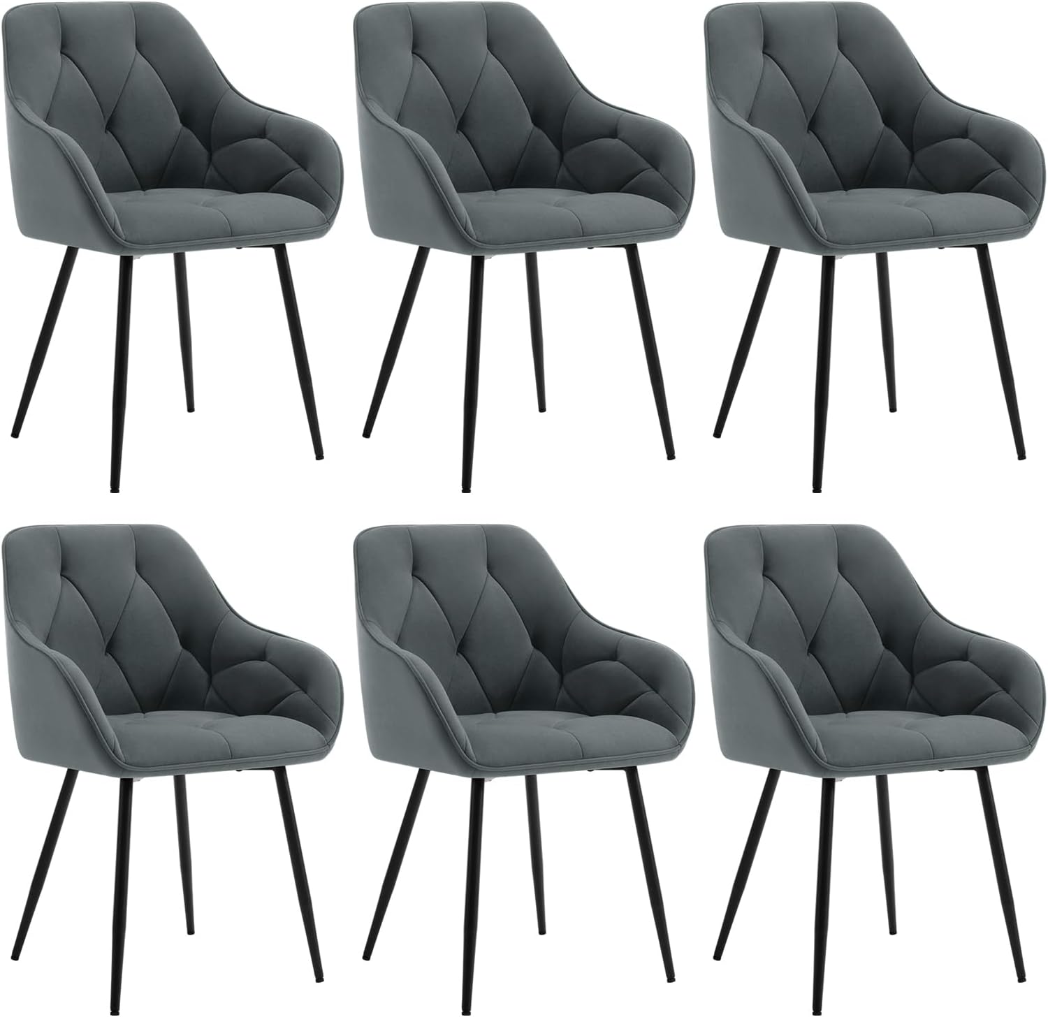 WOLTU Set di 6 Sedie da Pranzo con Braccioli e Schienale, Sedie Cucina Moderna in Velluto, Poltrone da Salotto con Gambe in Metallo, Sedie ergonomiche per Ufficio, Bar, Grigio Scuro, EZS02dgr-6