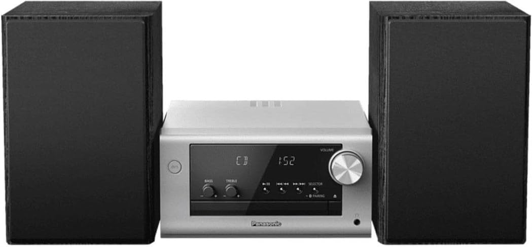 Panasonic SC-PM704EG-S Compact Micro HiFi Stereo System with CD, DAB+/FM Radio, USB and Bluetooth, 80 W, Bass Control, Silver