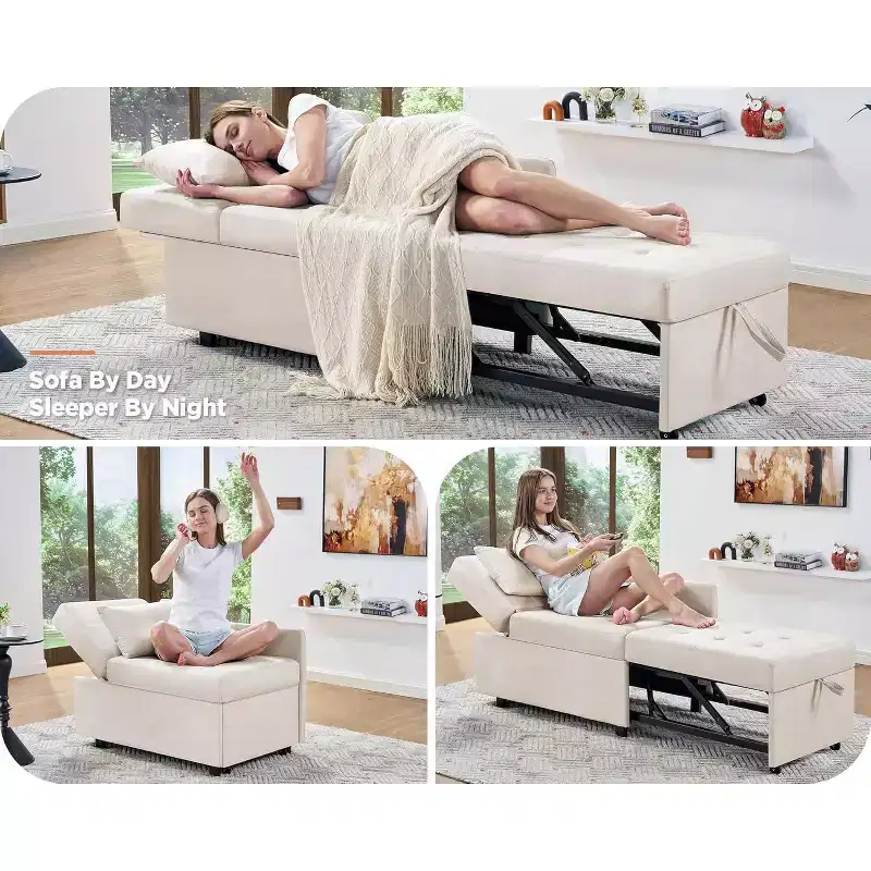 3-in-1 Sleeper Sofa Chair with Adjustable Backrest, Foldable Loveseat Recliner