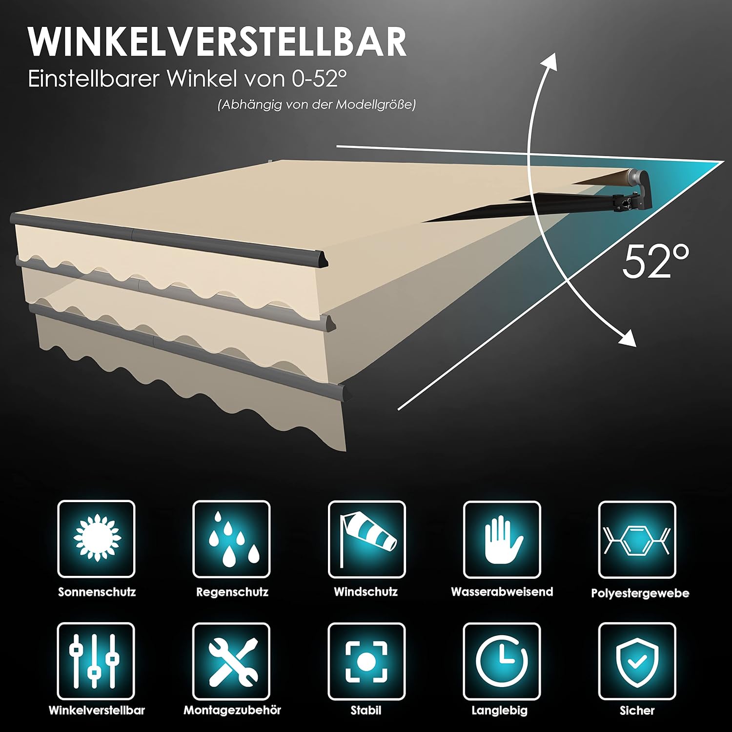 KESSER® Elektrische Gelenkarmmarkise mit Fernbedienung Markise Gelenkmarkise 250 x 200cm Terrassenmarkise Klemmmarkise Sonnenmarkise inkl. Wandhalterung Sonnenschutz Balkonmarkise Beige