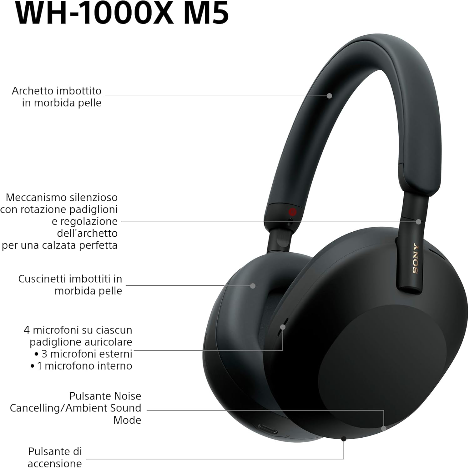 WH-1000XM5 Custodia Rigida | Cuffie Wireless Premium con Cancellazione del Rumore, Bluetooth, Chiamate Chiare,Hi-Res Audio, Fino a 30 Ore di Autonomia, Compatibili con iOS e Android – Black