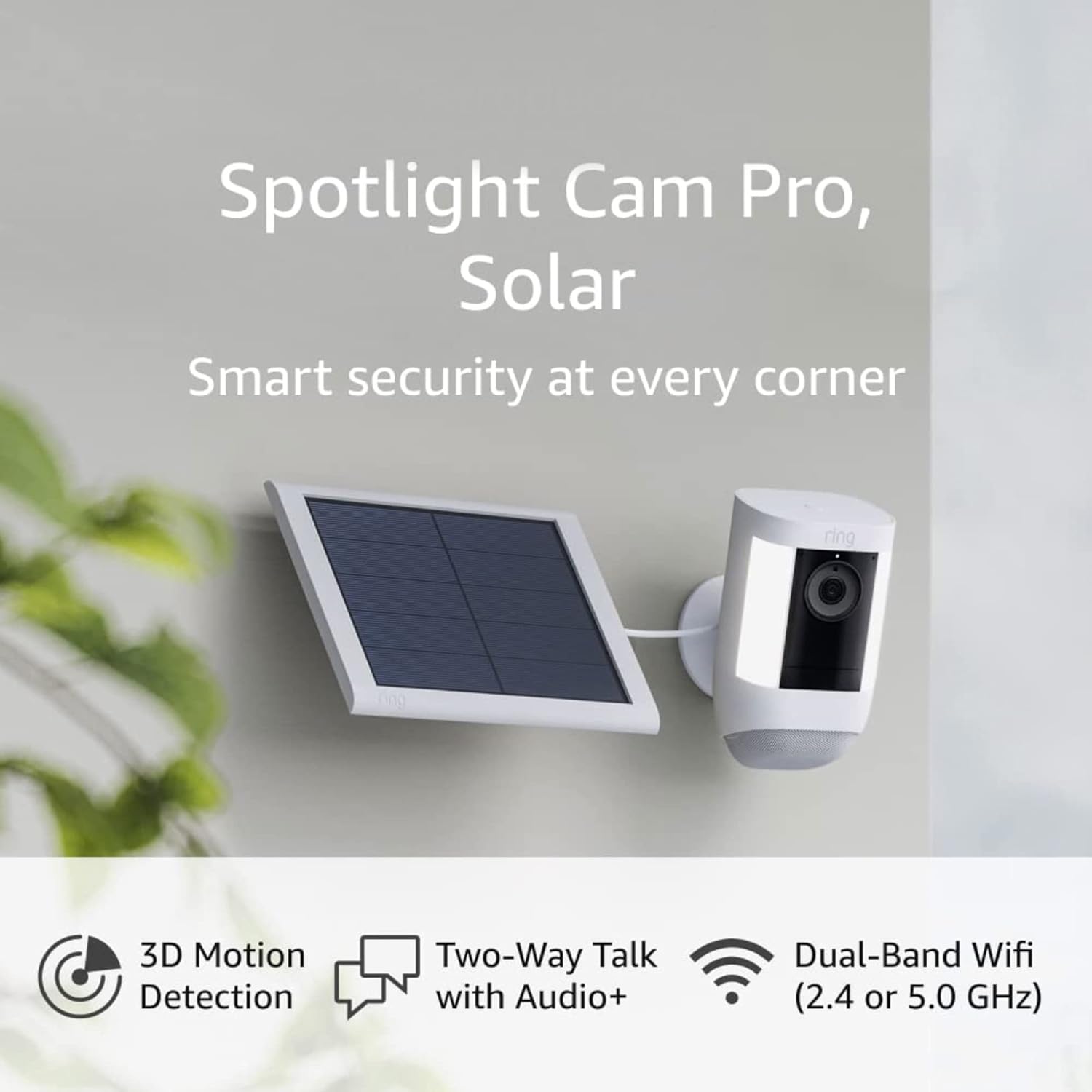 Ring Spotlight Cam Pro, Solar | 3D Motion Detection, Two Way Talk with Audio , and Dual Band Wifi (2022 release) &ndash; White