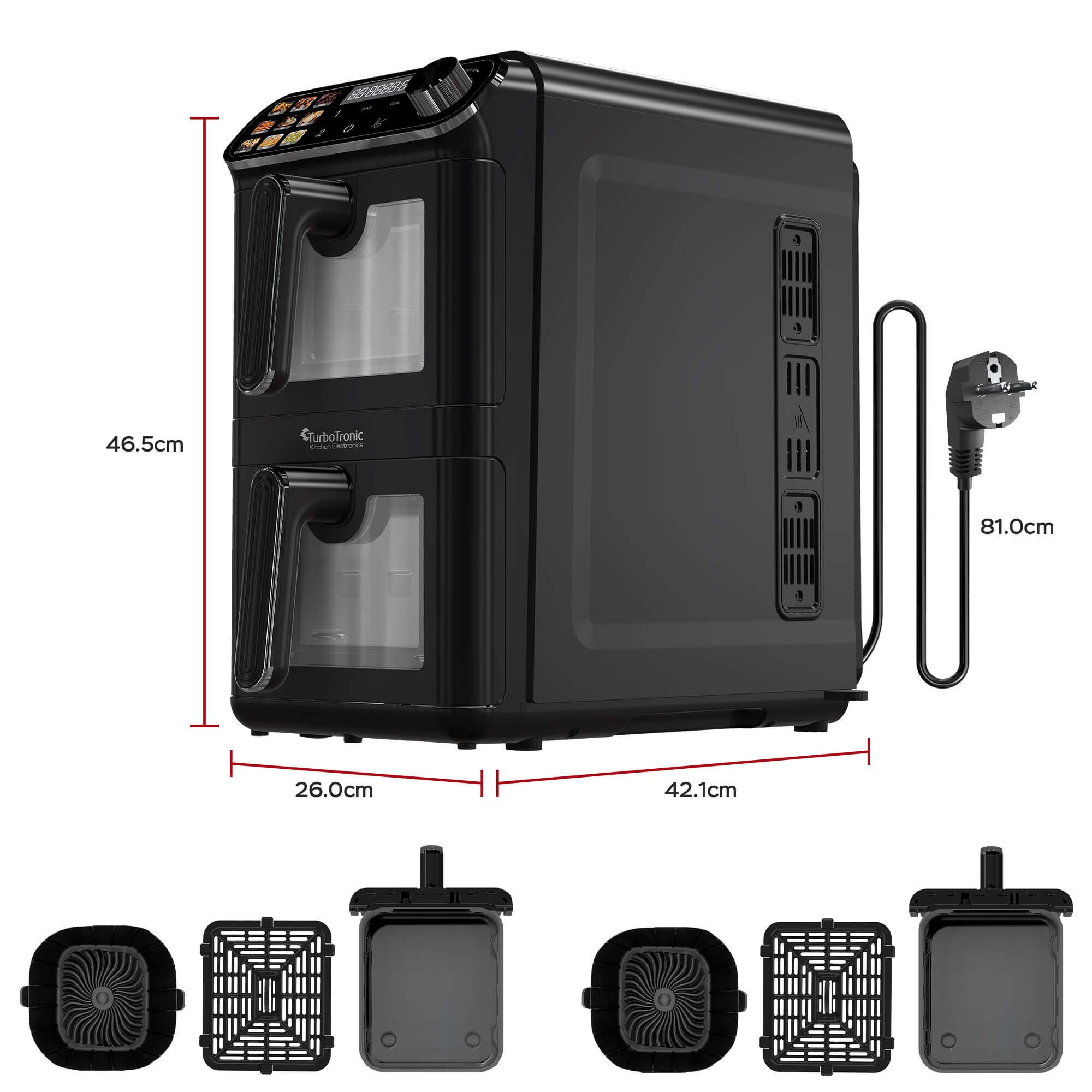 Heißluftfritteuse mit 2 Kammern Übereinander, XXL Doppelkammer Airfryer 11L, Dual Zone
