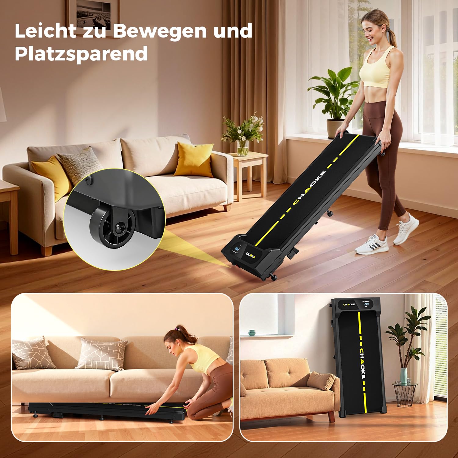 Walking Pad mit 9% Steigung, 1-10 km/h Laufband für Zuhause mit APP und Lautsprecher, 2,75 PS leises Schreibtisch Laufband