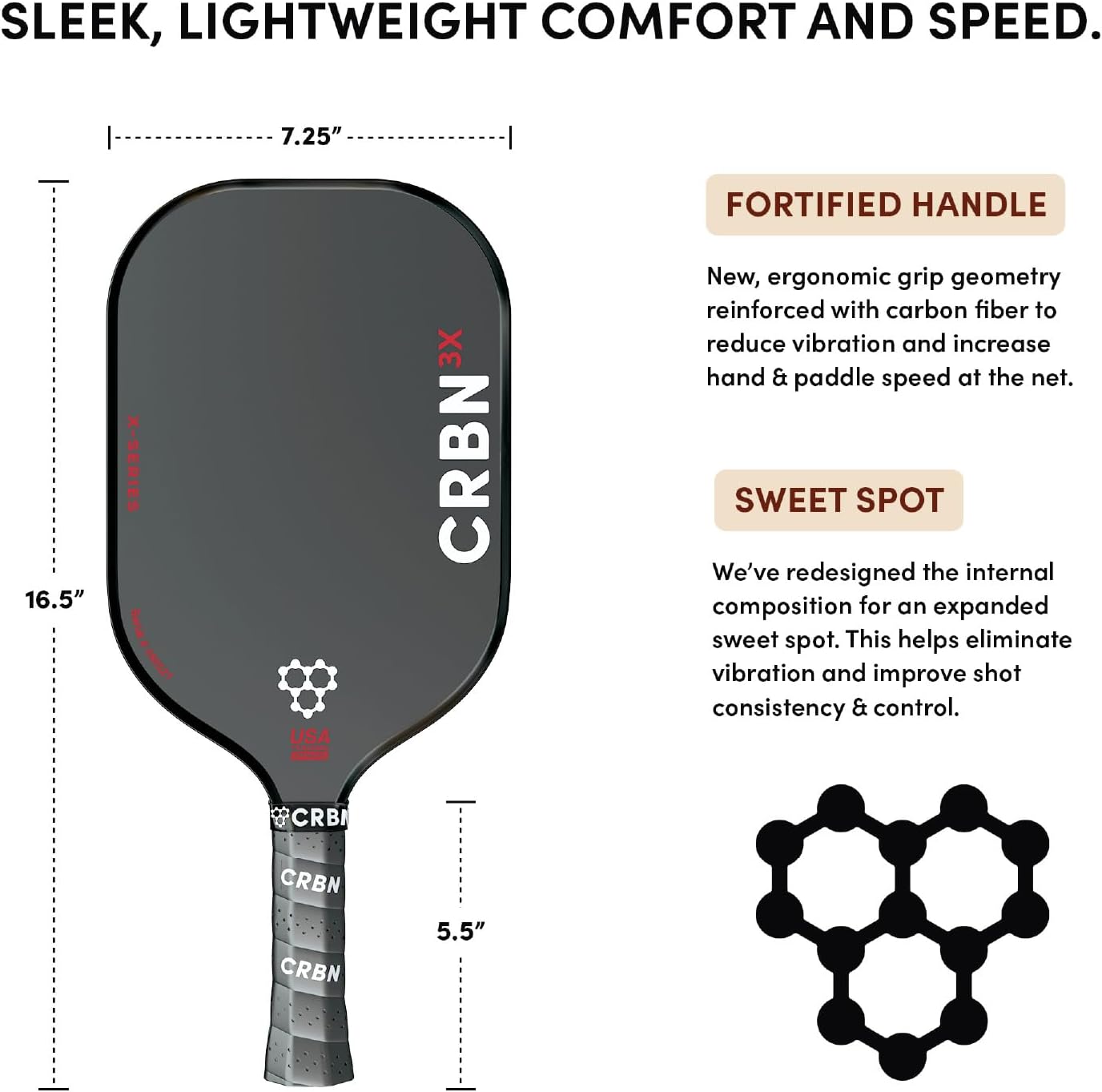 CRBN Power Series Pickleball-Paddel – Kohlefaser-Pickleball-Paddel mit Schaumstoff-eingespritzten Kanten für erweiterten Sweet Spot