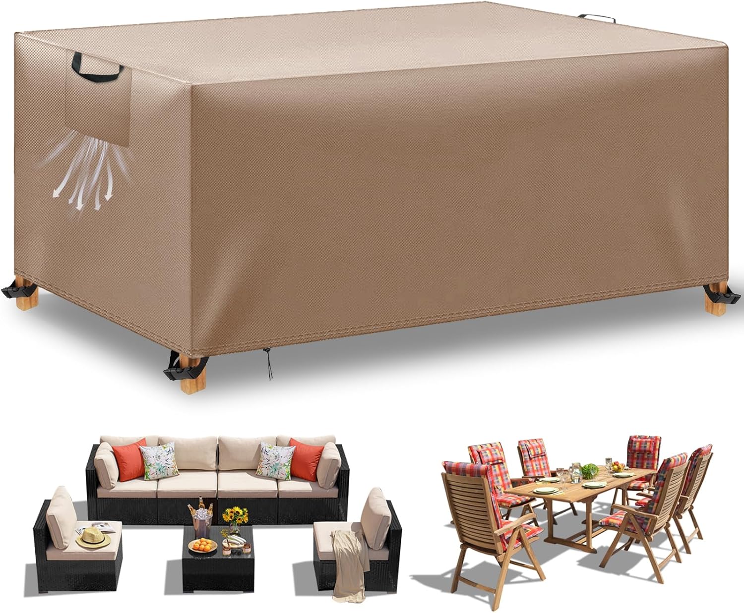 WUAYAMI Waterproof Outdoor Table Cover, 420D Oxford Cloth Waterproof Cover, Patio Tables and Chairs UV Rays, Tear-resistant Square Table Cover (Black, 200 x 100 x 75 cm)