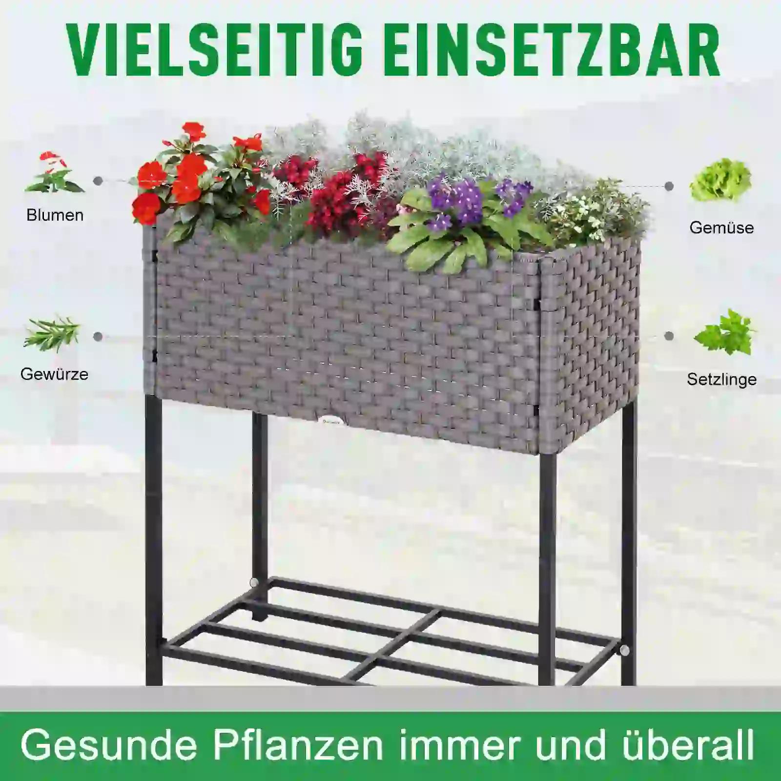 Outsunny? verhoogd bed, bloembak, bloempot met plank, irrigatie, rotan bruin 70 x 30 x 72 cm | Aosom.de
