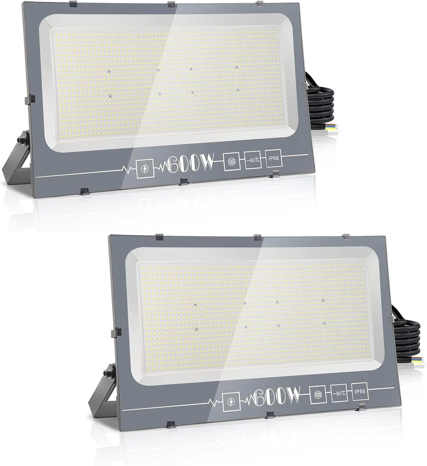 600WX2 LED Strahler Außen, Superhell Aussenstrahler 60000LM Baustrahler, IP66 Wasserdicht Flutlicht Außenleuchte 3000K Warmweiß Scheinwerfer für Garage, Garten, Sportplatz