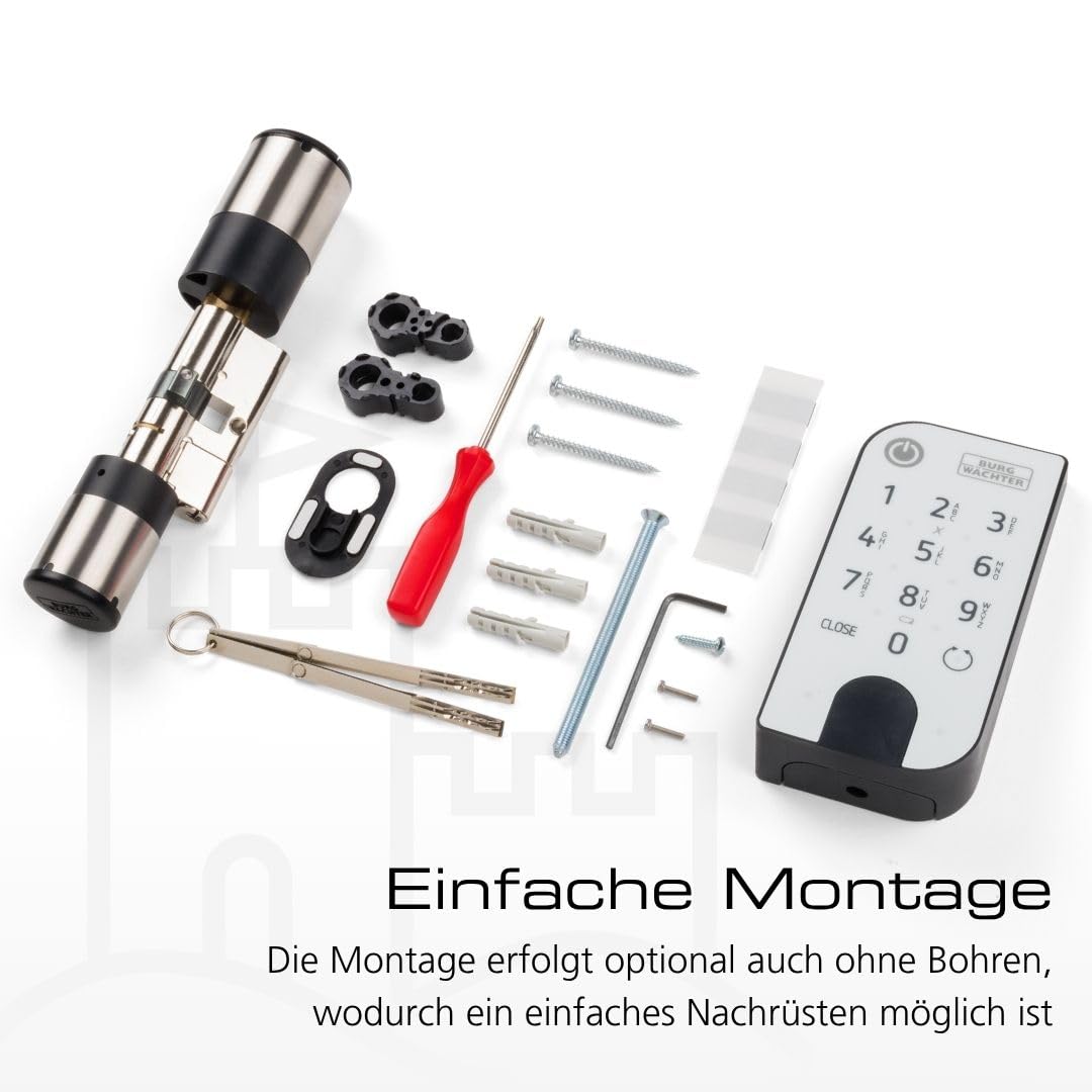 Elektronisches Türschloss secuENTRY easy 7602 FP mit Zylinder und Fingerprint-Keypad, Öffnung per App, Pincode oder Funkschlüssel, für Türstärken bis