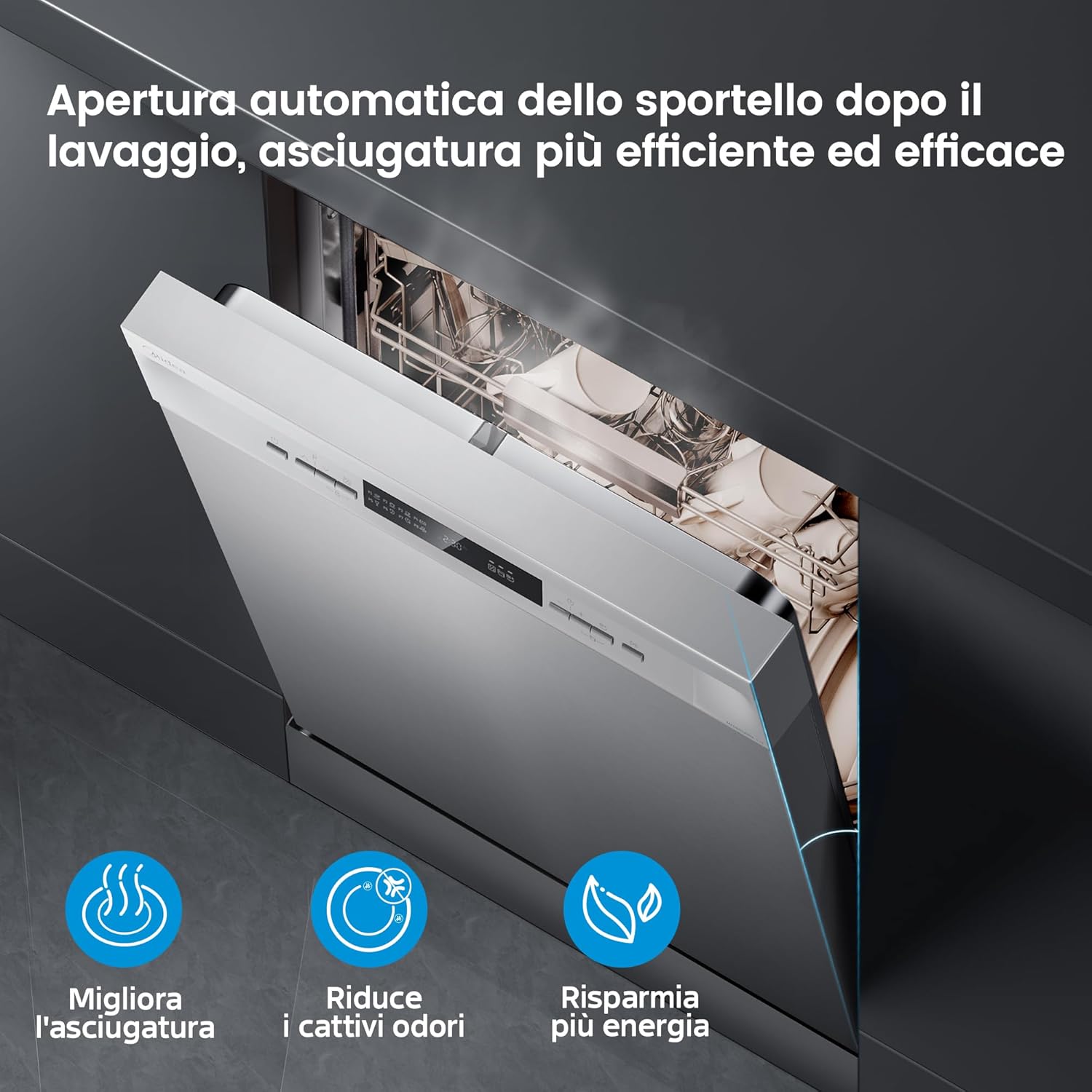 Midea MFD60S200X.1-IT Dishwasher Freestanding with 14 Places, 8 Programs, LED Display, Delay Start, Half Load Function, Extra Drying - Stainless Steel