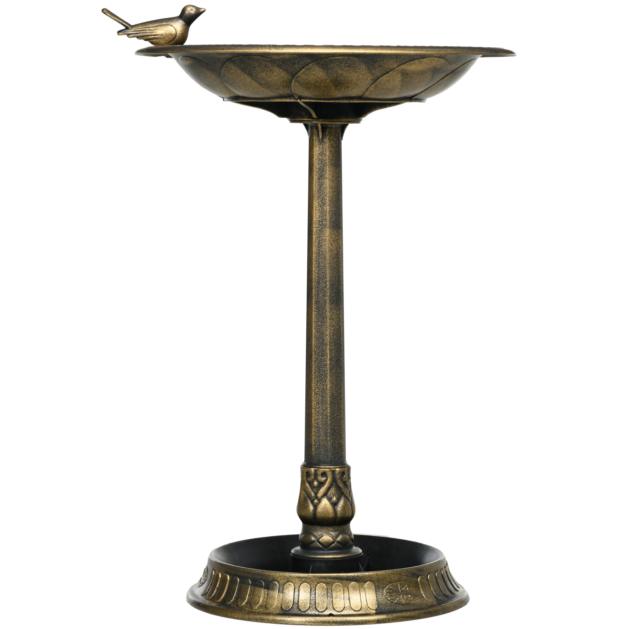Outsunny Vogeltränke, Vogelbad mit Statue, Blumenmuster, 2 Becken, Kunststoff, antiker Look, 50B x 72H cm, Bronzefarben