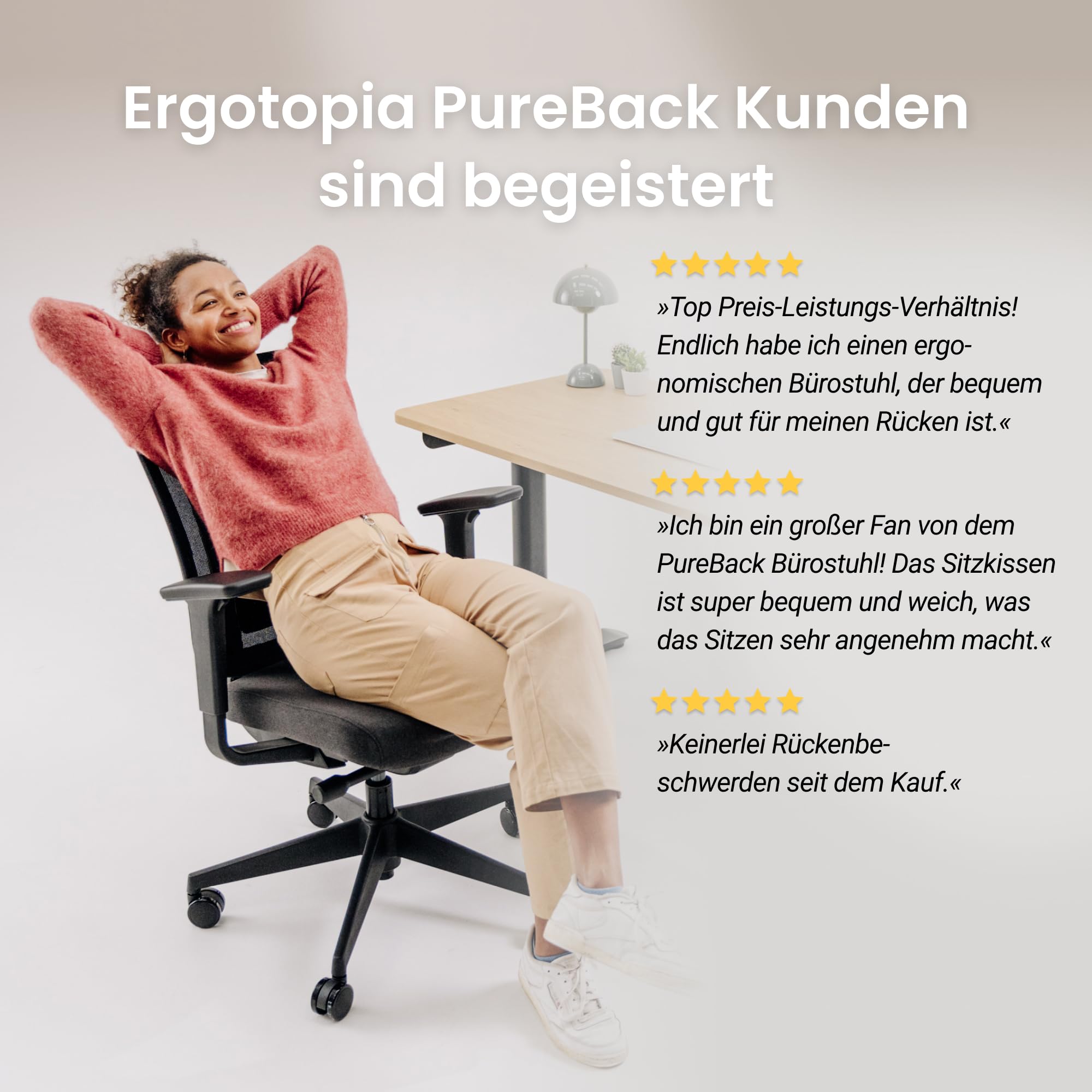 Ergonomischer Bürostuhl PureBack mit 4D-Armlehnen und Synchronmechanik, Netzrücken und verstellbarer Sitzhöhe, schwarz