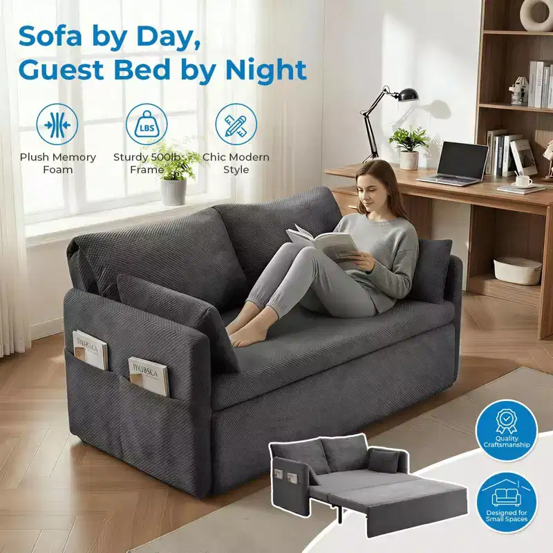 Convertible Sofa Bed with Adjustable Backrest, Bubble Fleece