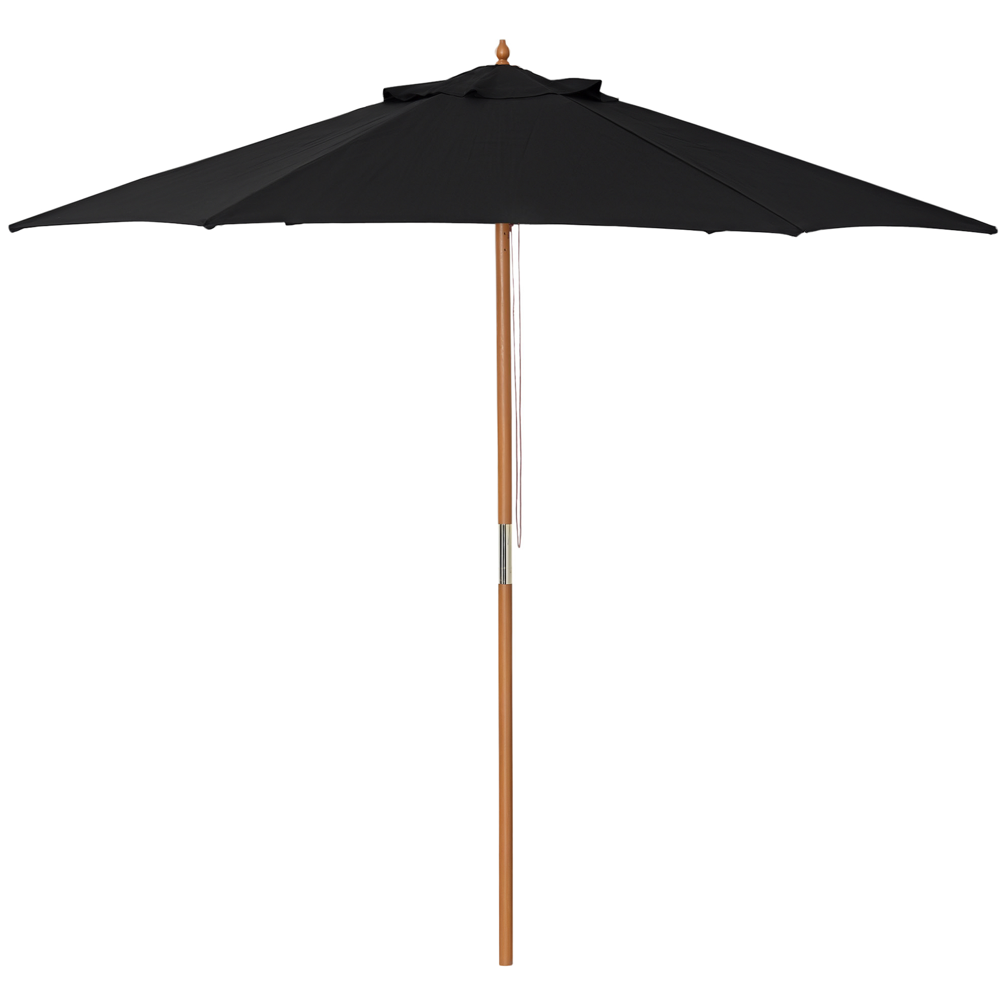 Outsunny Sonnenschirm Ø 250 cm, Sonnenschirm mit Seilzugmechanismus Balkonschirm Strandschirm aus Bambus windfest Marktschirm Sonnenschutz für Balkon Terrasse Garten, Schwarz