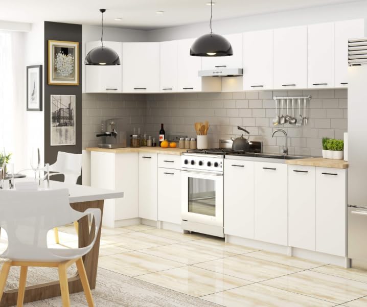 BDW - Armadio angolare da cucina con ante e piano di lavoro - 90 cm di larghezza, 85 cm di altezza - Mobile singolo (bianco)