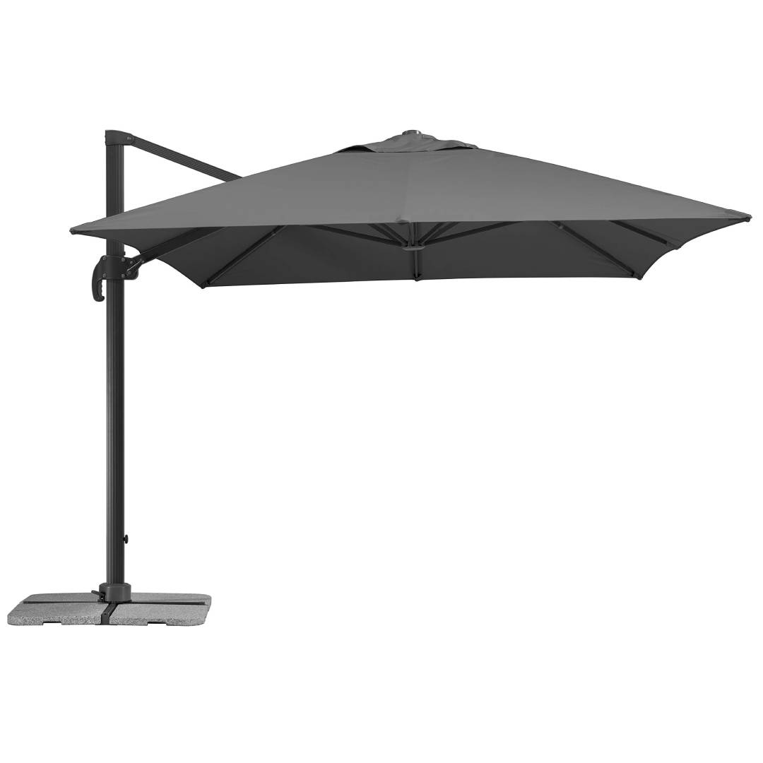 Sonnenschirm RHODOS GRANDE 400 x 300 cm anthrazit, rechteckig mit UV-Schutz 50+, Aluminium-Gestell und 360° Drehgelenk