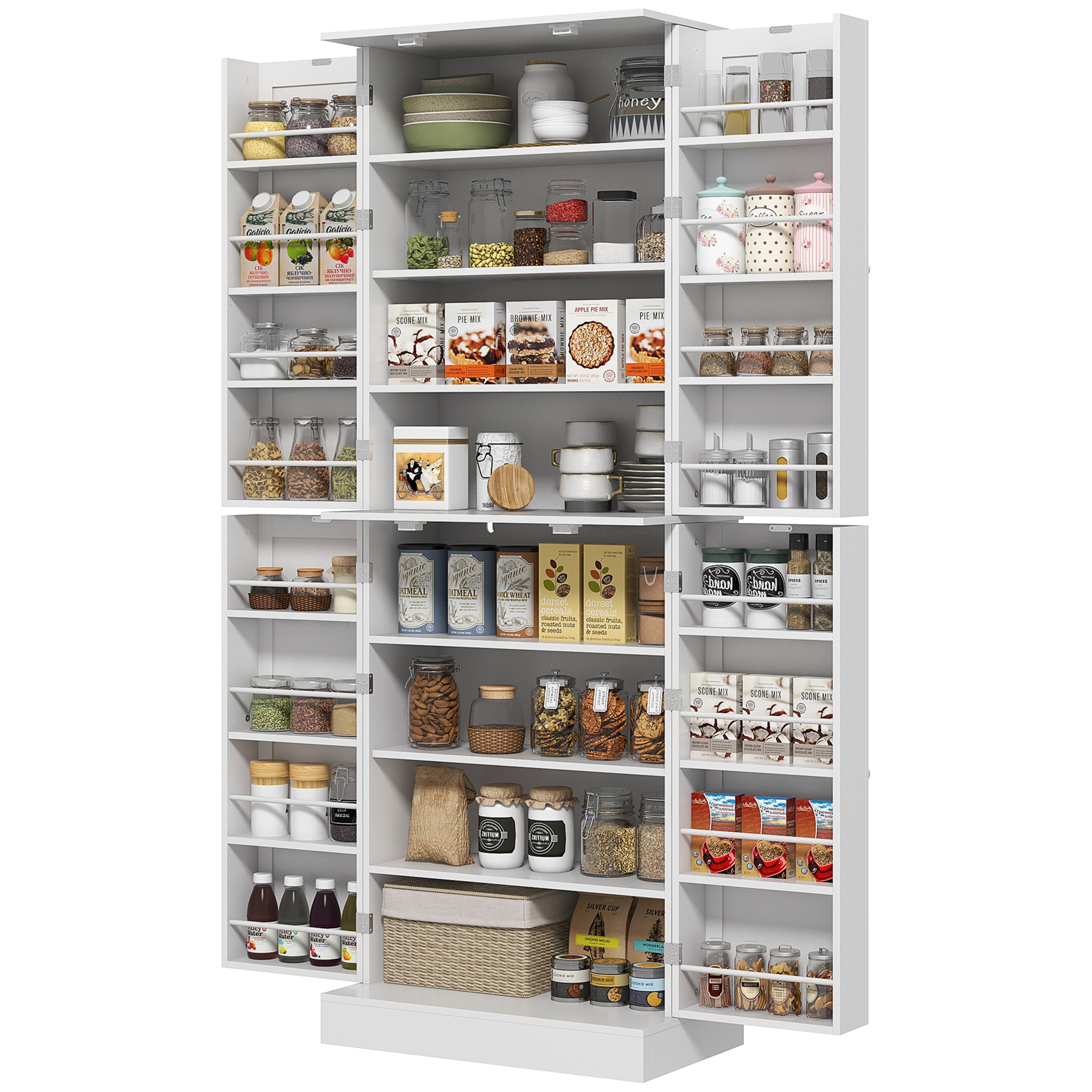 HOMCOM Küchenschrank Buffet Küche mit Schränken, verstellbarem Regal und Türregal, 60 x 35 x 166 cm, Weiß