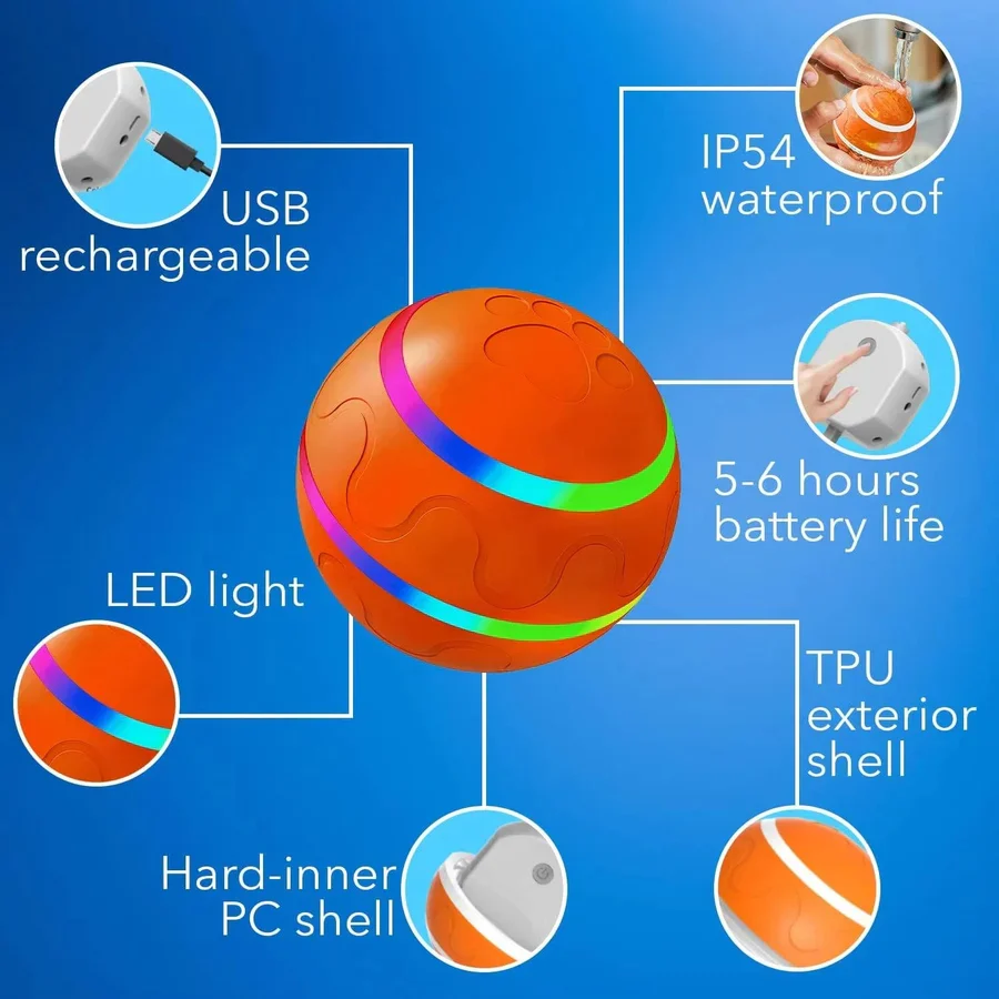 Interactive Motion-Activated Pet Ball �C Remote Control, LED Lights & 5�C6 Hour Battery