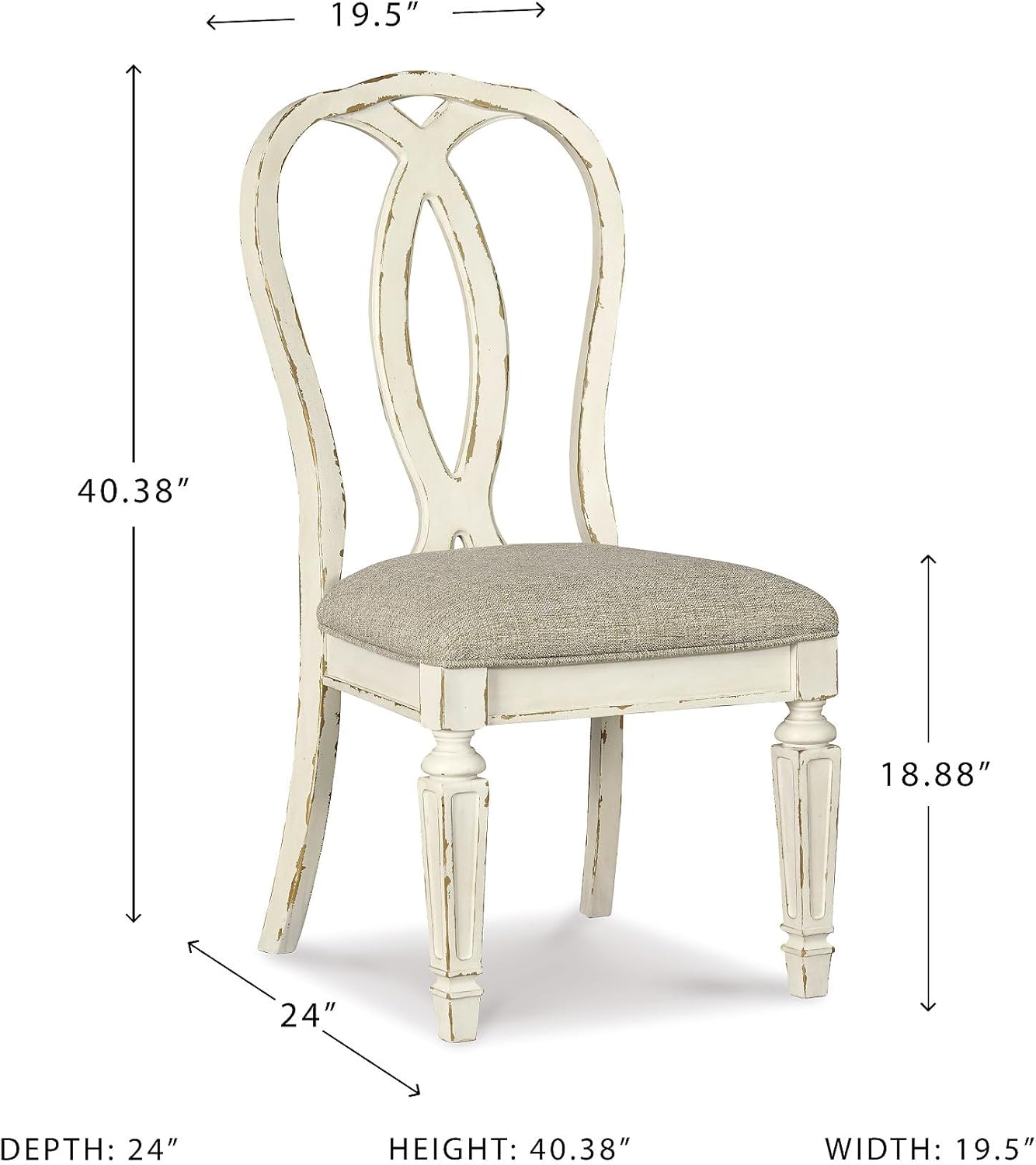 Signature Design by Ashley Realyn French Country Ribbon Back Dining Chair, 2 Count, Chipped White