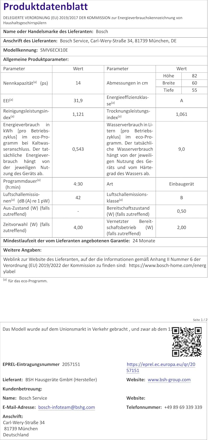 Bosch Elettrodomestici SMV2HVX02E Serie 2, Lavastoviglie da incasso a scomparsa totale, Home Connect, Diagnostica da remoto, Assistente al lavaggio, Programma Preferito, InfoLight, 3 cestello, 60 cm