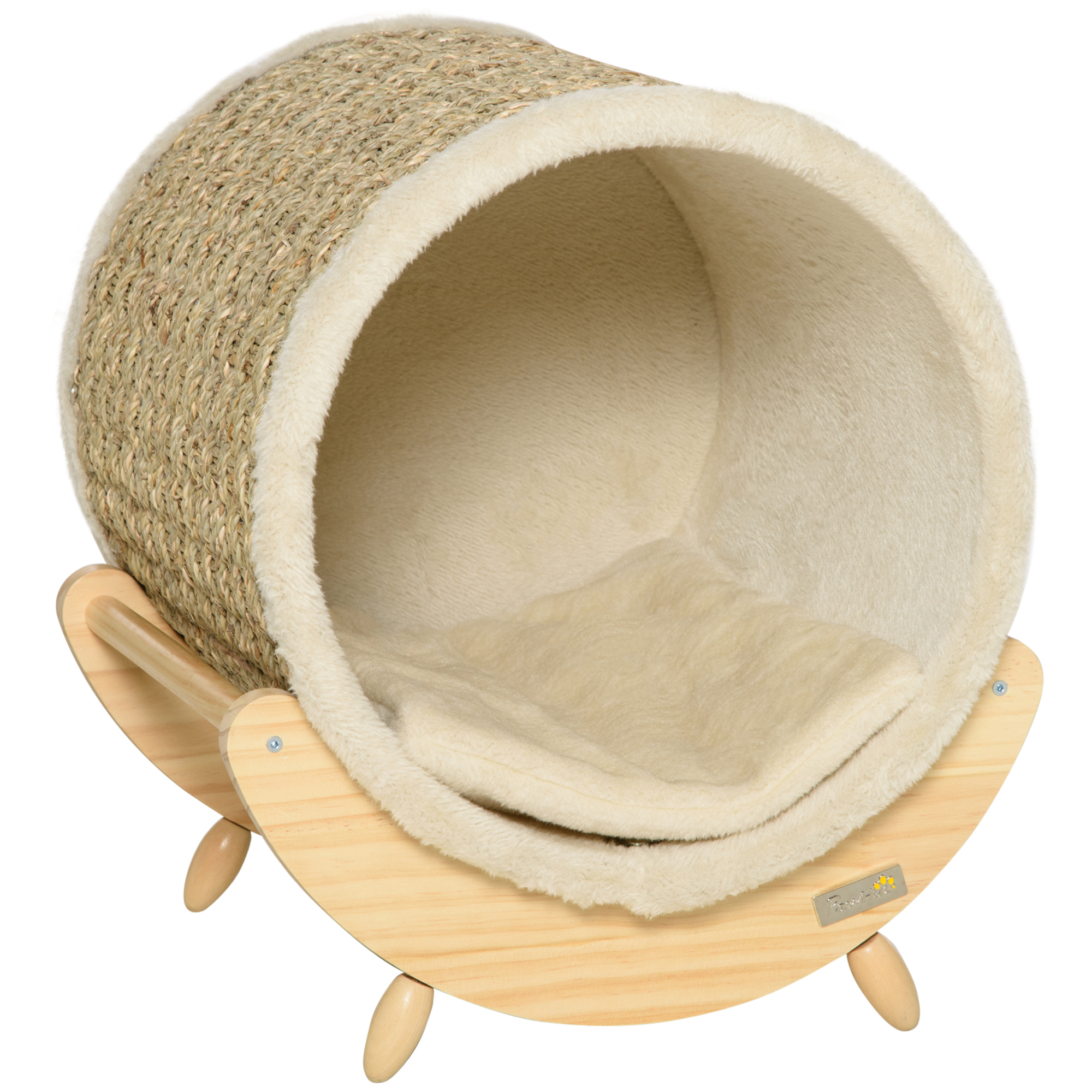 PawHut Katzenhöhle mit Kratzfläche inkl. Kissen, Kratztonne, 41 cm x 38 cm x 43 cm, Natur + Beige