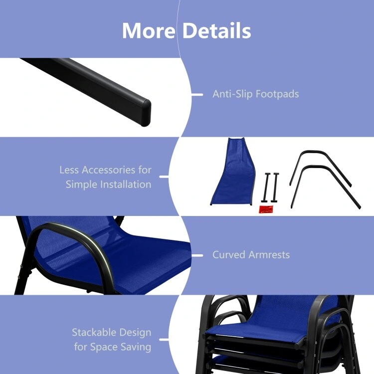 4 Pieces Stackable Patio Dining Chairs Set with Armrest - 29 x 21.5 x 35.5 (L x W x H)
