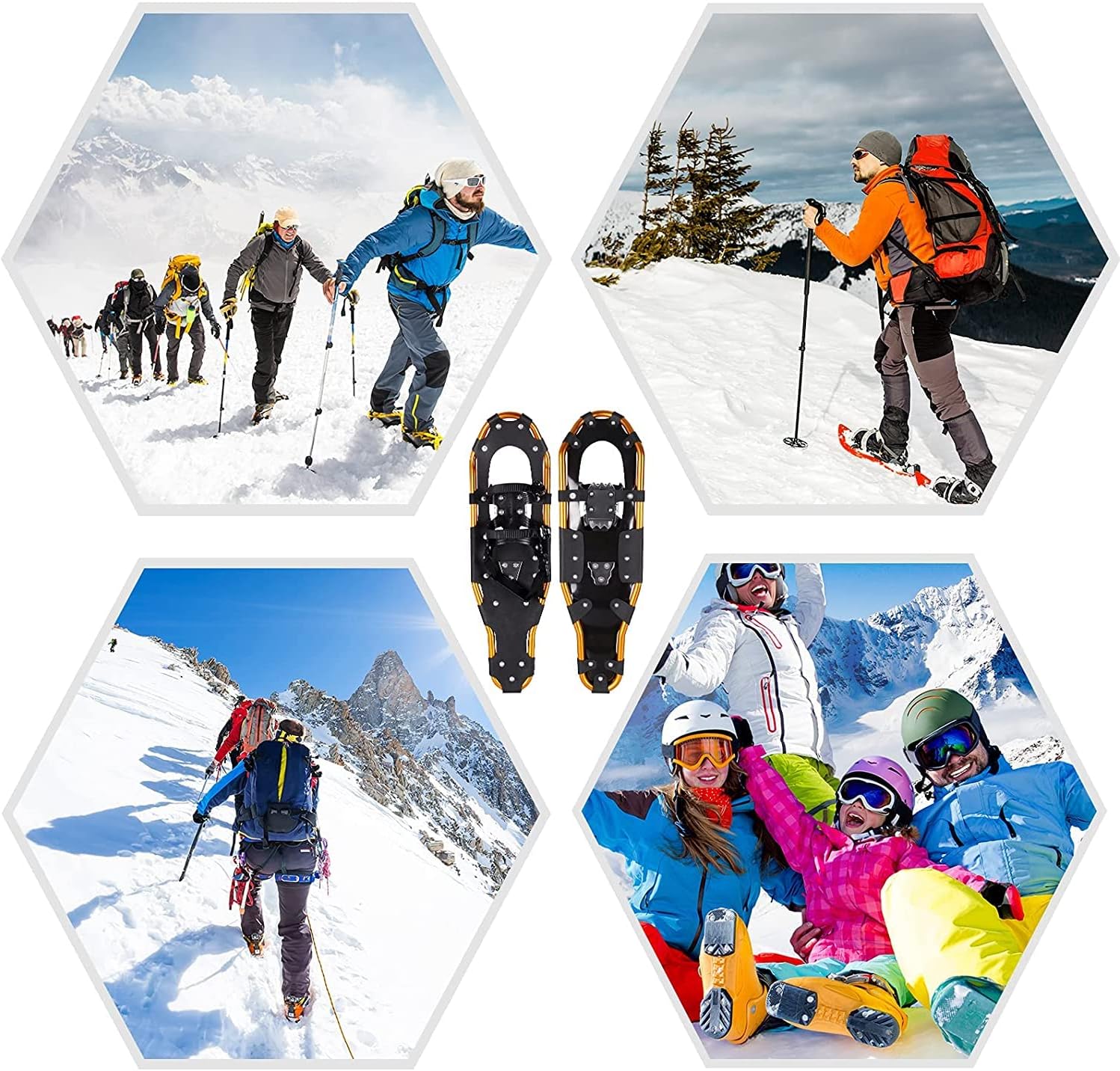 30 Zoll 4-in-1 Leichte Schneeschuhe für Damen und Herren, rutschfeste Aluminium-Steigeisen-Schneeschuhe mit Tragetasche und verstellbaren Bindungen