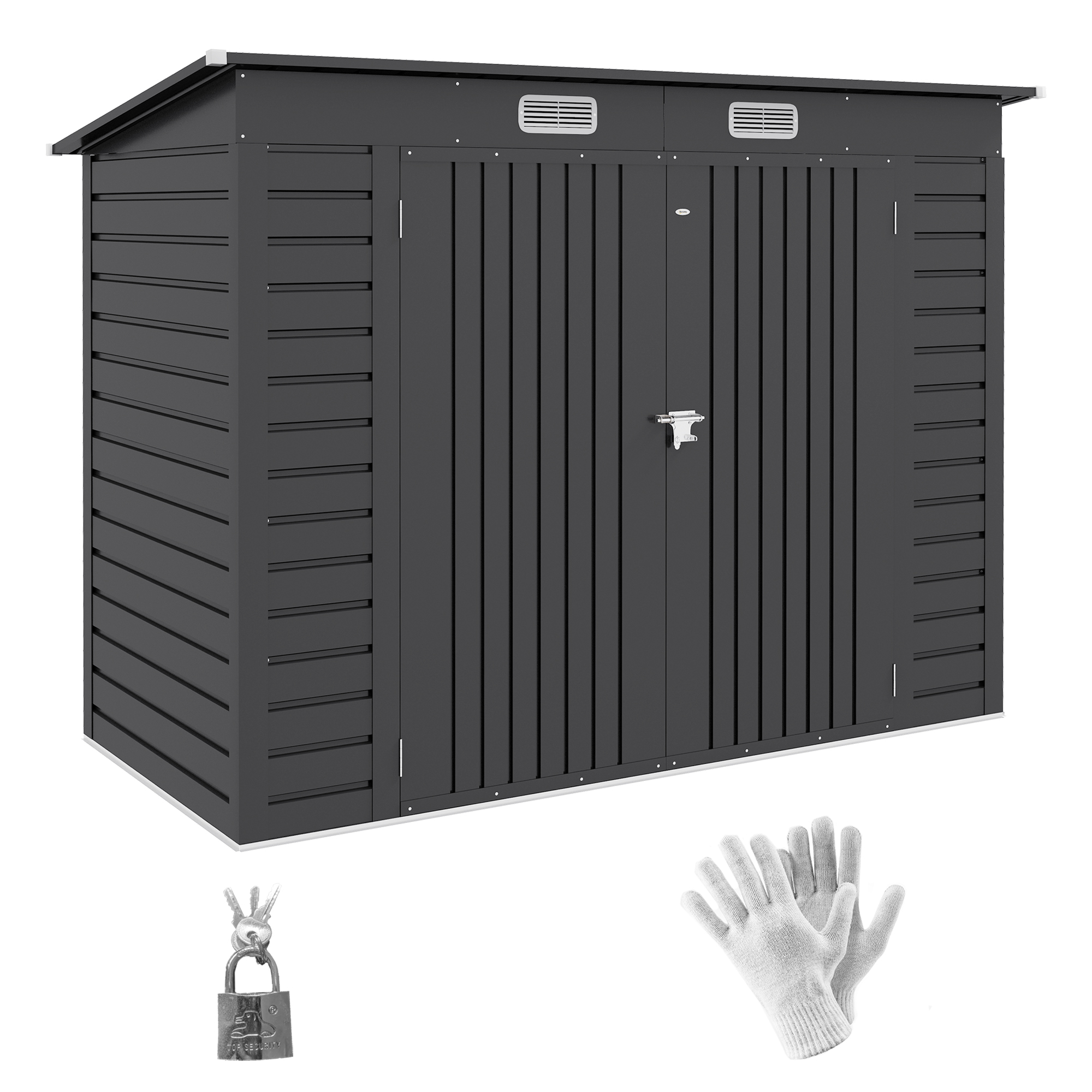Outsunny Stalen tuinschuurtje, Ger?teschuppen, Dubbele Deuren, 249B x 121D x 166/183H cm, Grijs