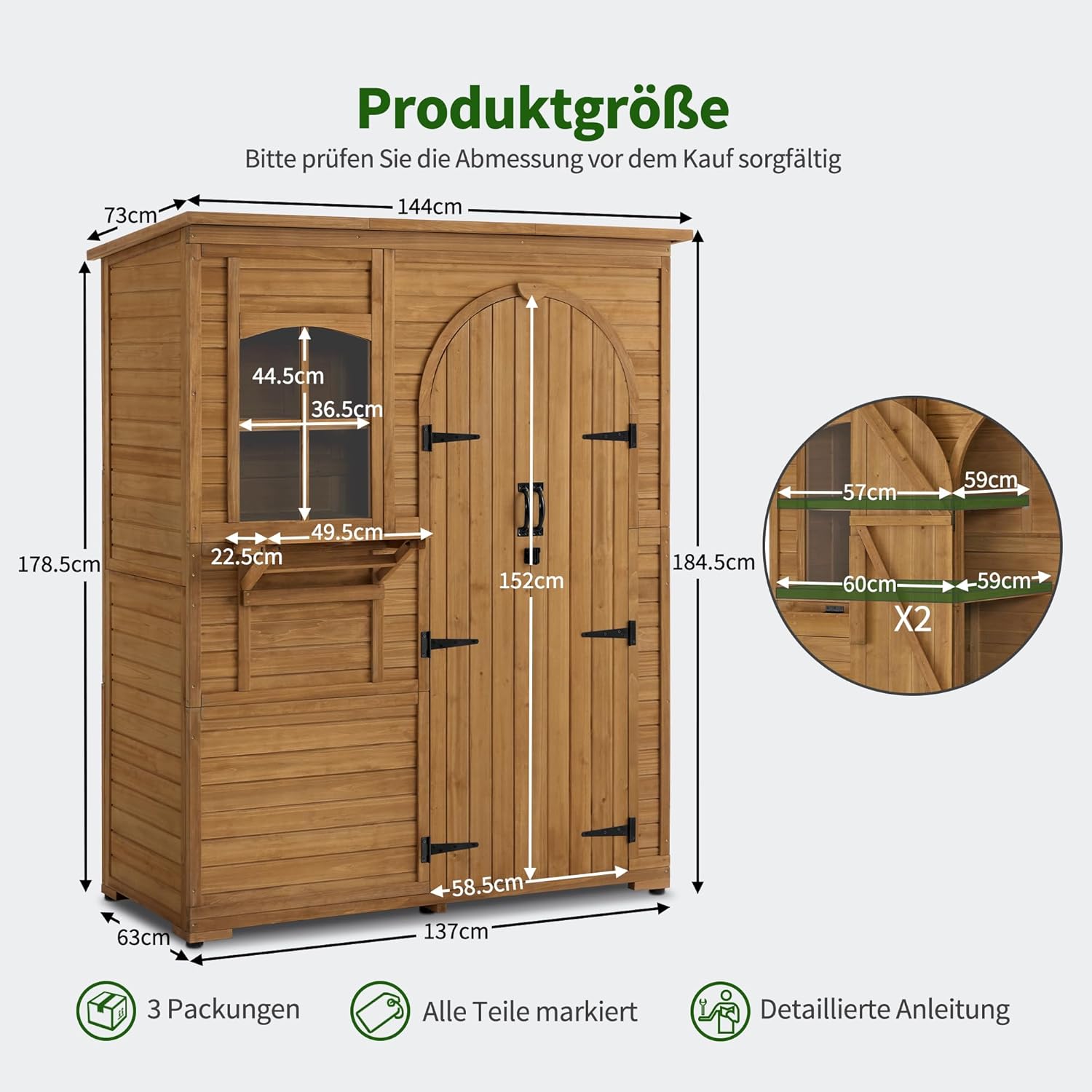M MCombo casetta da giardino casetta per attrezzi in legno resistente alle intemperie, casetta da giardino da esterno impermeabile walk-in, per area esterna balcone terrazza 73×144×185 cm (natura)