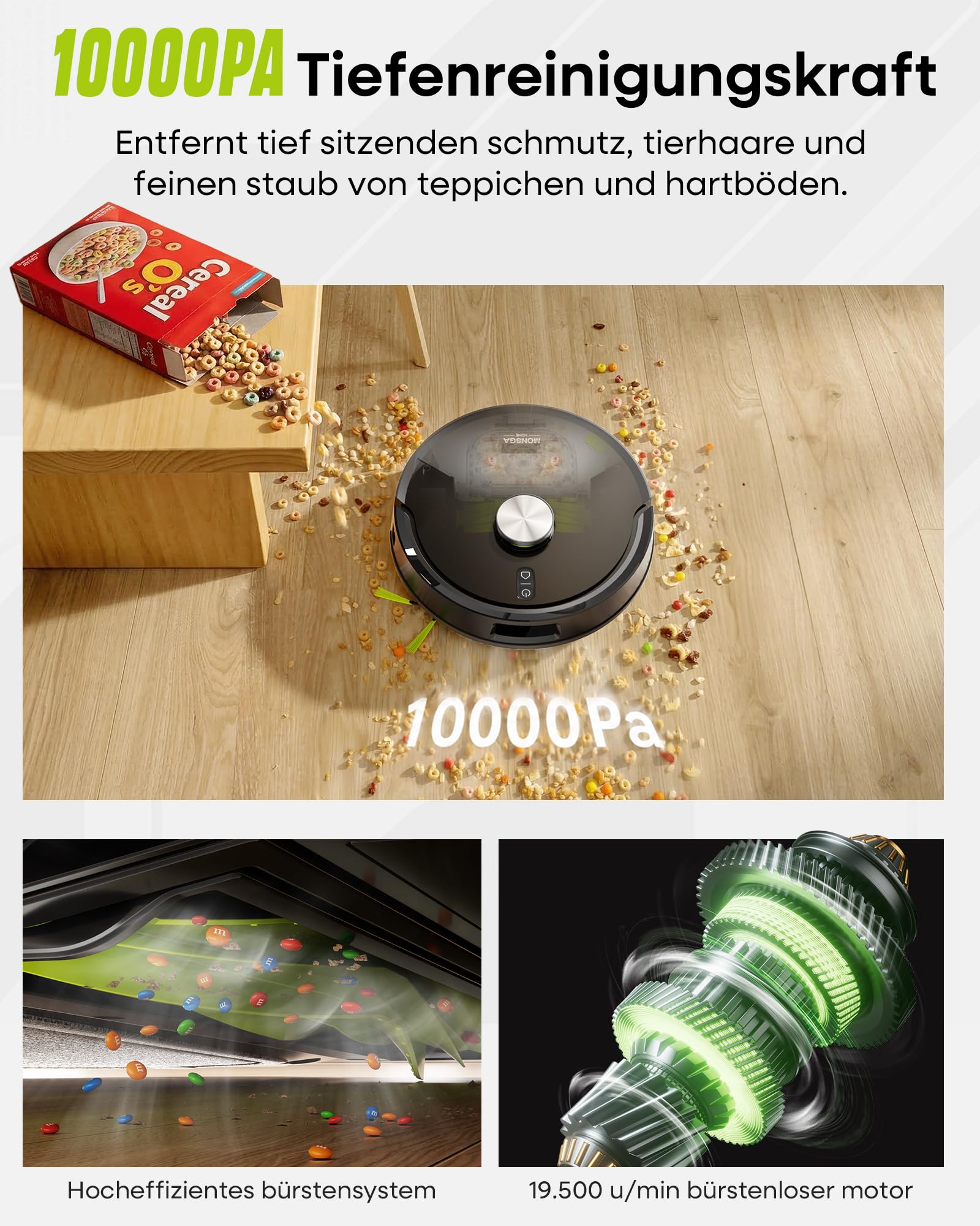 Saugroboter mit Wischfunktion MR7 Pro, 10000PA Saugleistung und 4L Absaugstation, 360° LiDAR Navigation
