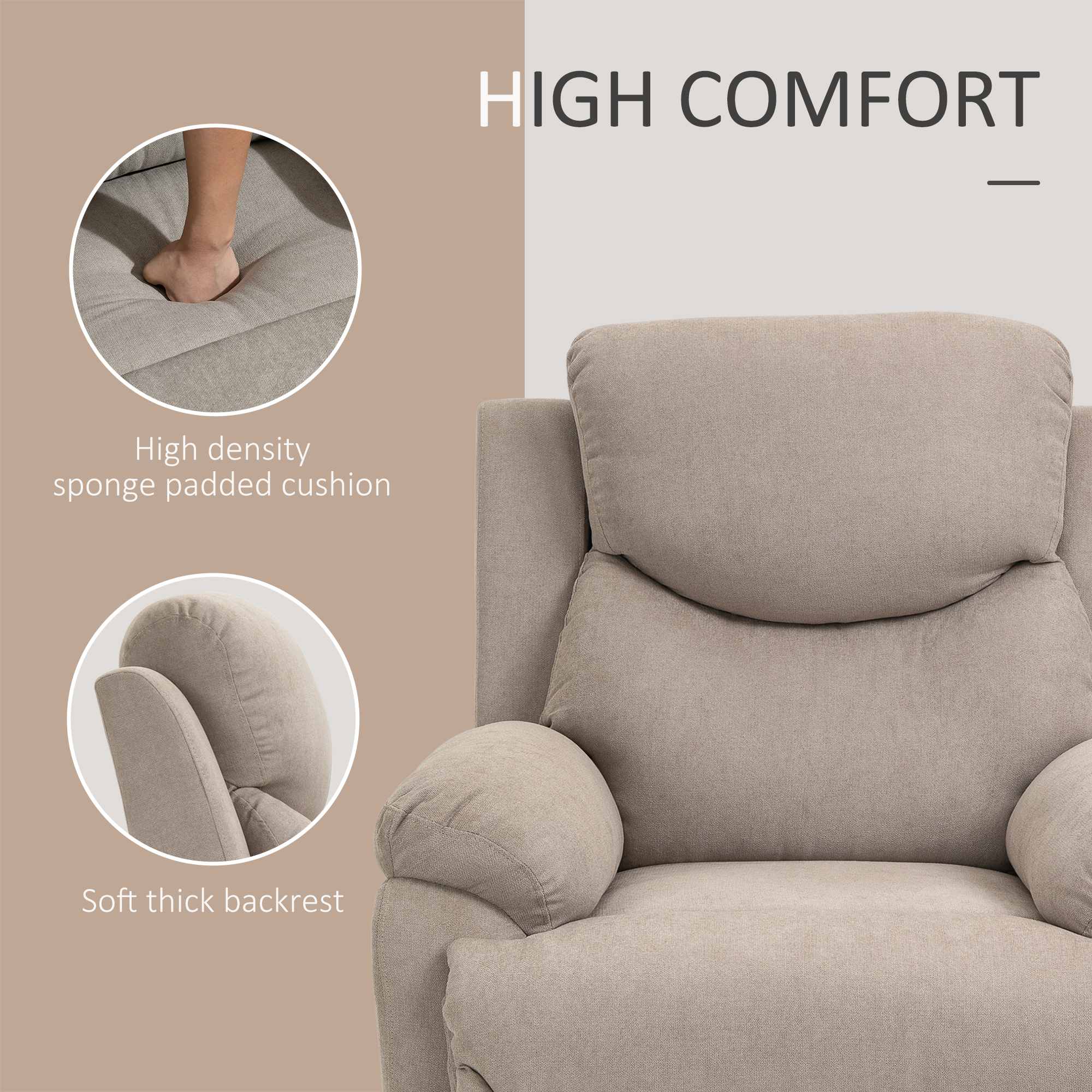 relaxfauteuil enkele sofa ligbed kantelbaar 150 ° TV-fauteuil linnen beige 97 x 96 x 105,5 cm