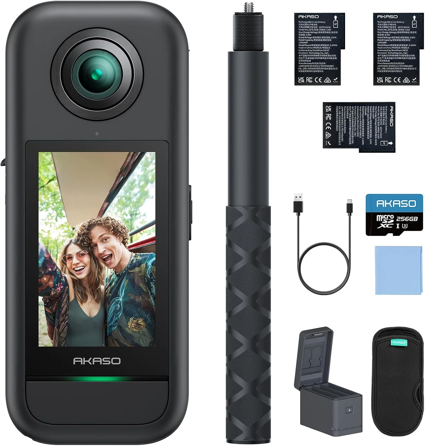 AKASO 360° Action Cam Creator-Set, 5.7K 72MP 360 Grad Actionkamera mit 256GB Speicherkarte Duale 1/2' 48MP Sensoren, 2.29'' Touchscreen