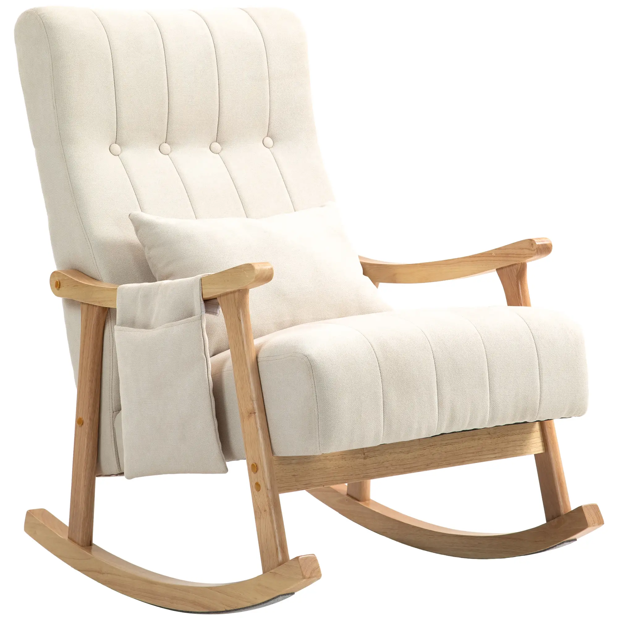 HOMCOM Schaukelstuhl mit Lendenkissen und Seitentasche Beige
