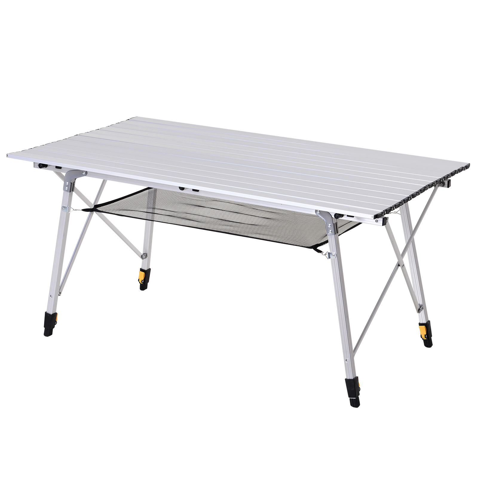 Outsunny Picknick Klapptisch, Falttisch, Höhenverstellbarer Campingtisch, Inkl. Tragetasche, Aluminium, Silber, 120 x 69 x 59-78 cm