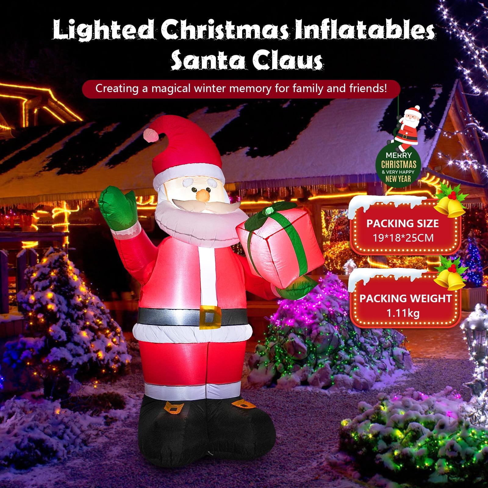 JollyHome 8 Ft Inflatable Santa Claus with LED Lights, Weatherproof Christmas Yard Decoration