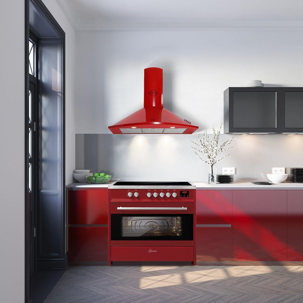 Induktions-Standherd Range Cooker 90 cm/ Elektro Standherd +Dunstabzugshaube 90 cm E 913 R+GCH 046 RD 9..
