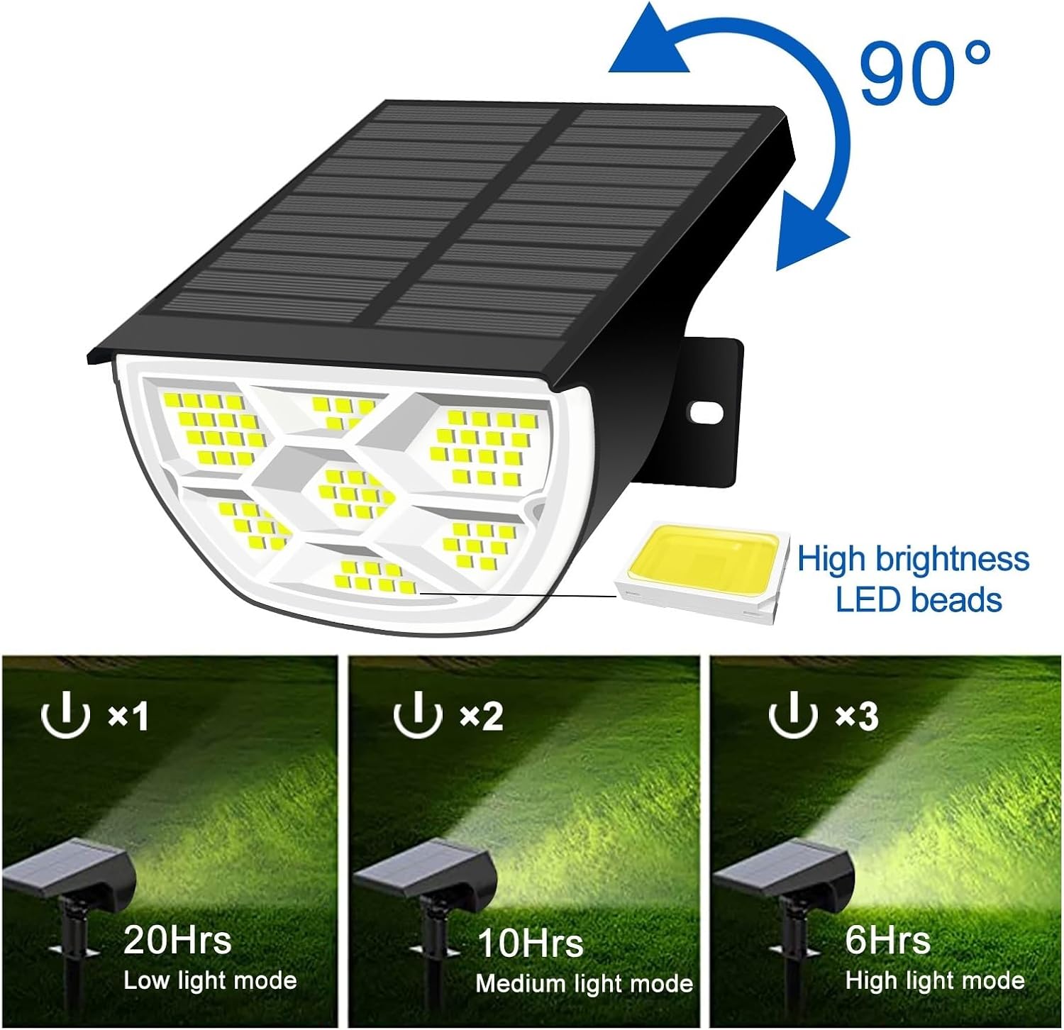 RGB-LED-Landschaftsstrahler, 68 helle Lichter, IP65, wasserdicht, 3 Beleuchtungsmodi, energieeffiziente Außenbeleuchtung für Haustür, Hinterhof, Garage, 4 Stück