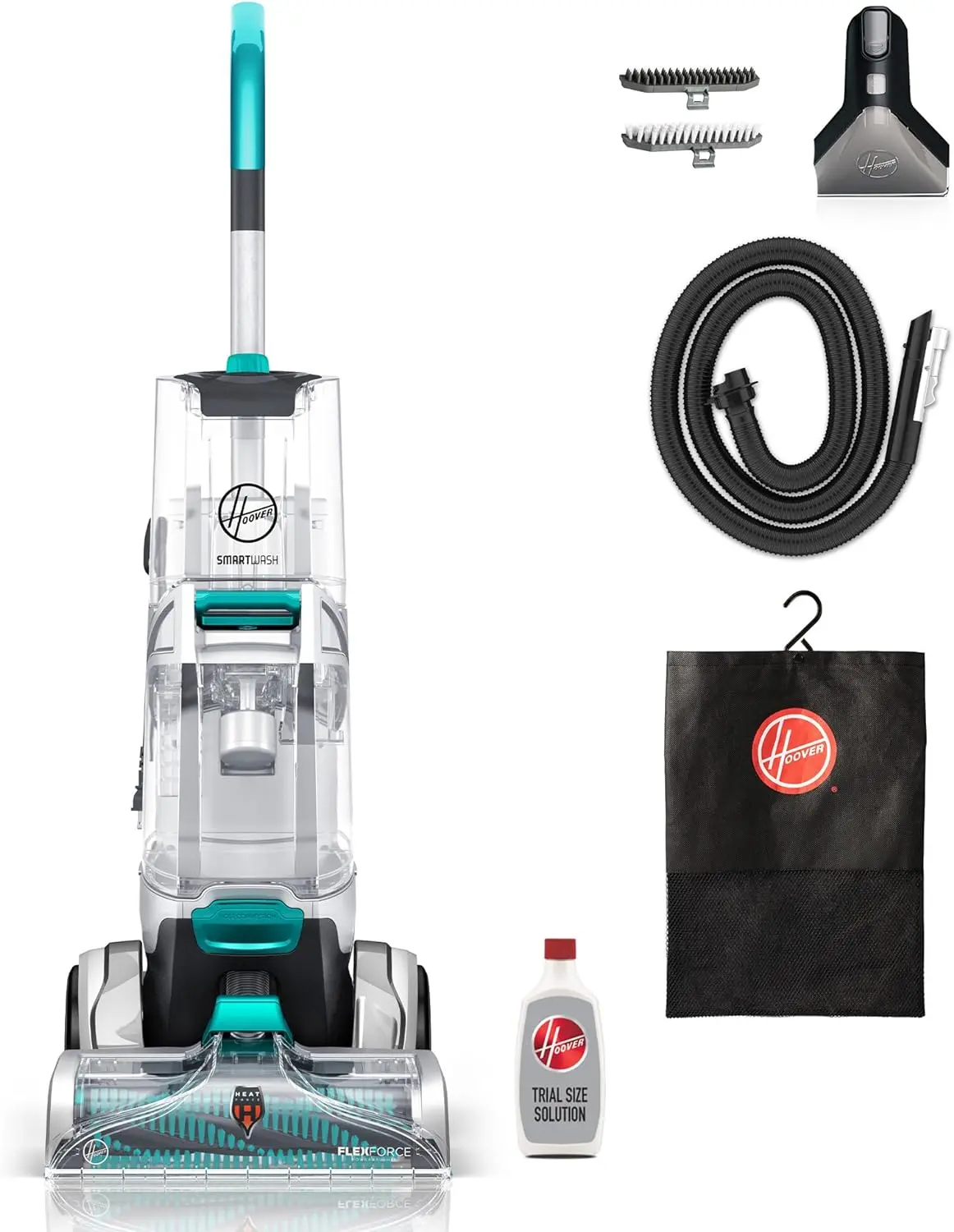 Hoover SmartWash+, lavatappeti automatico per tappeti e tappezzeria, shampoo per la pulizia profonda dei tappeti, deodorante per tappeti e smacchiatore per animali domestici FH52000, turchese