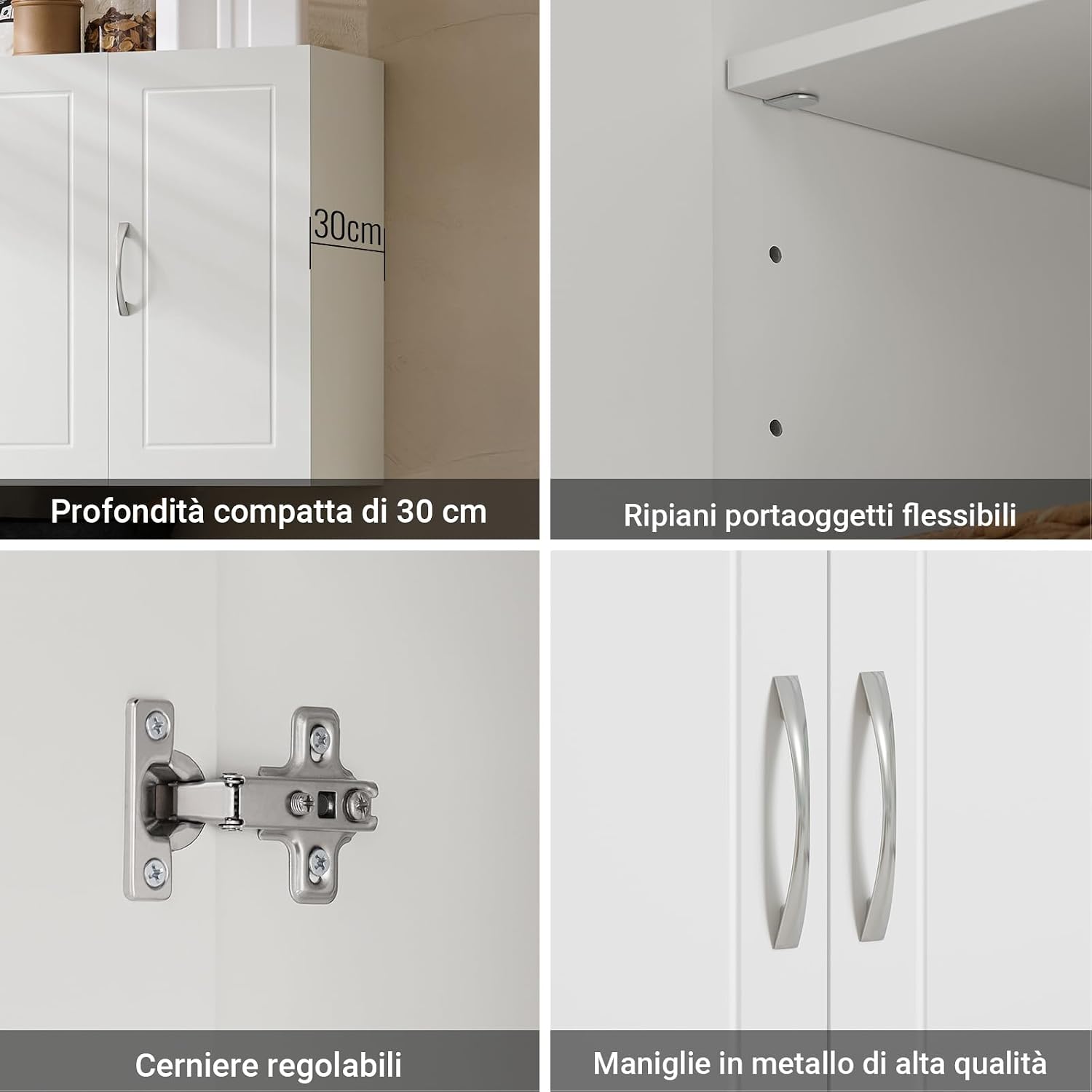 SoBuy Pensile Cucina Lungo Sospeso Bianco con 3 Ante e Ripiano Regolabile