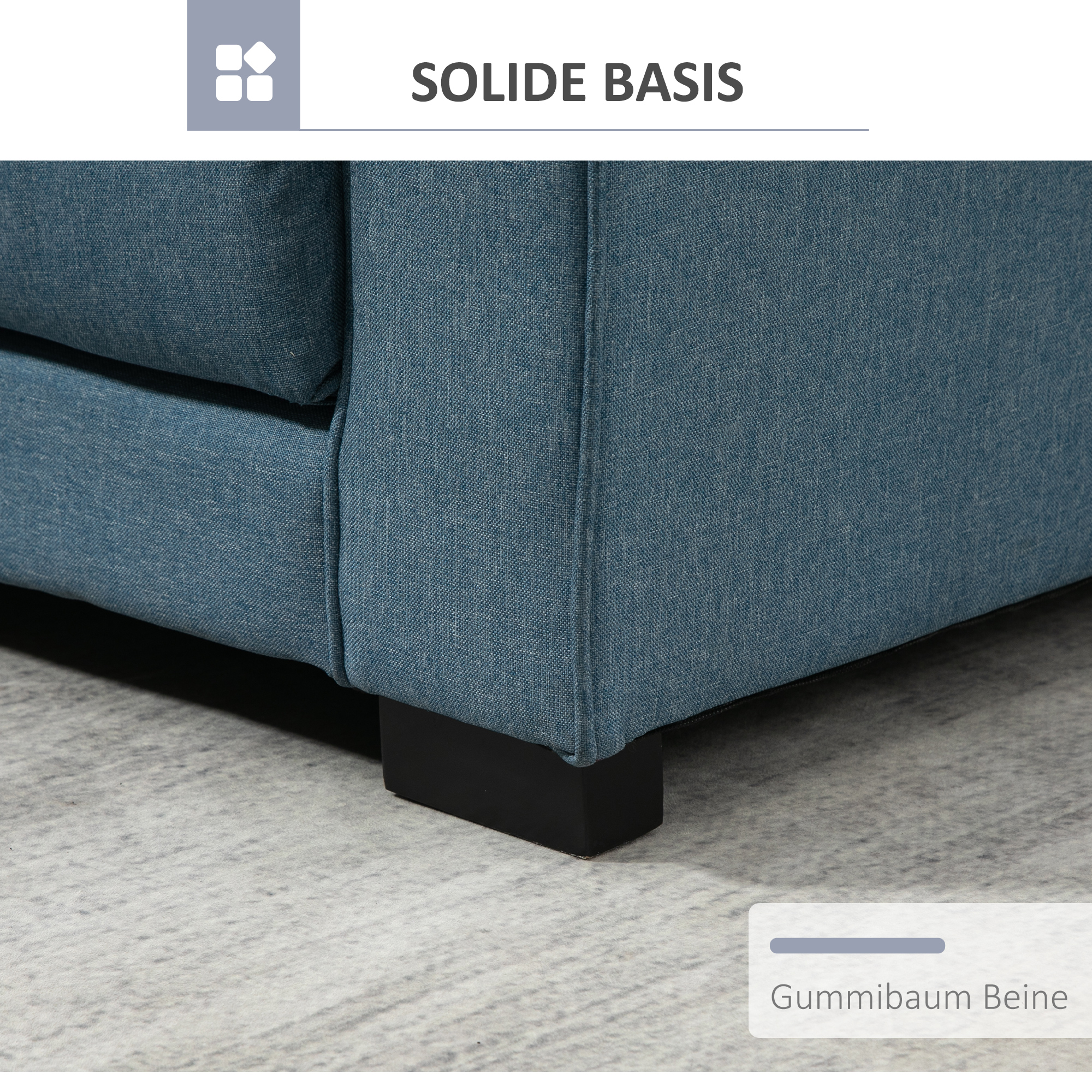 slaapbank, opklapbare sofa 2-zits, stoffen slaapbank, sofa met slaapfunctie, linnen touch, rubber hout, blauw, 147.5 x 75 x 85 cm