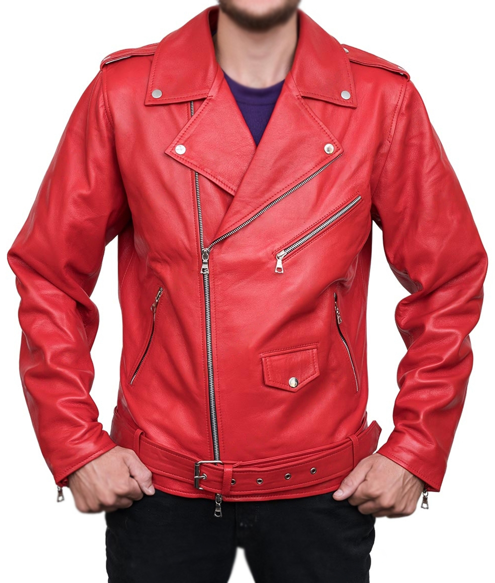 Men’s Asymmetrical Belted Leather Jacket