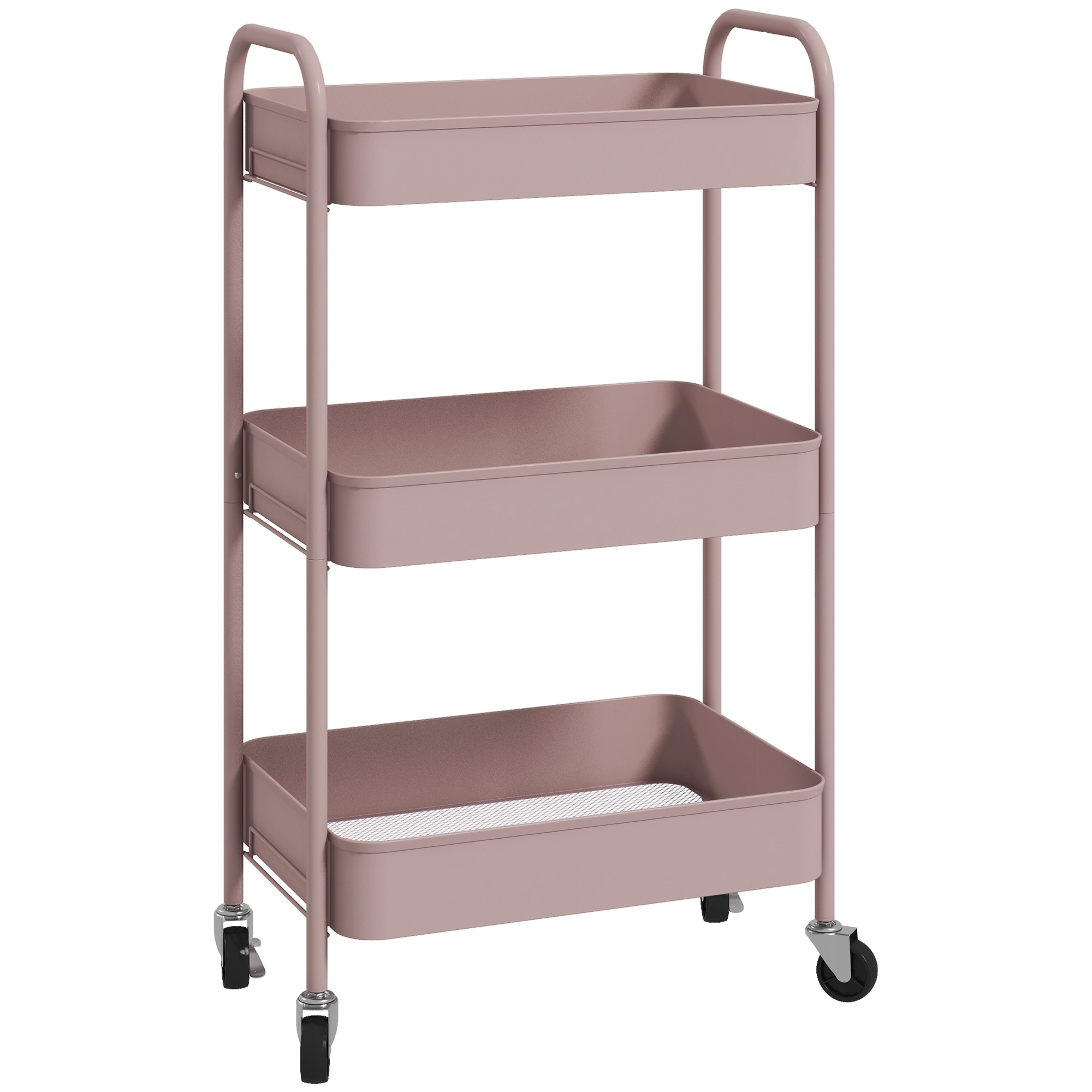 HOMCOM Küchenwagen mit 3 Ebenen, mit Griffen und 4 Rollen, aus Stahl, 45x30,6x79 cm, Rosa