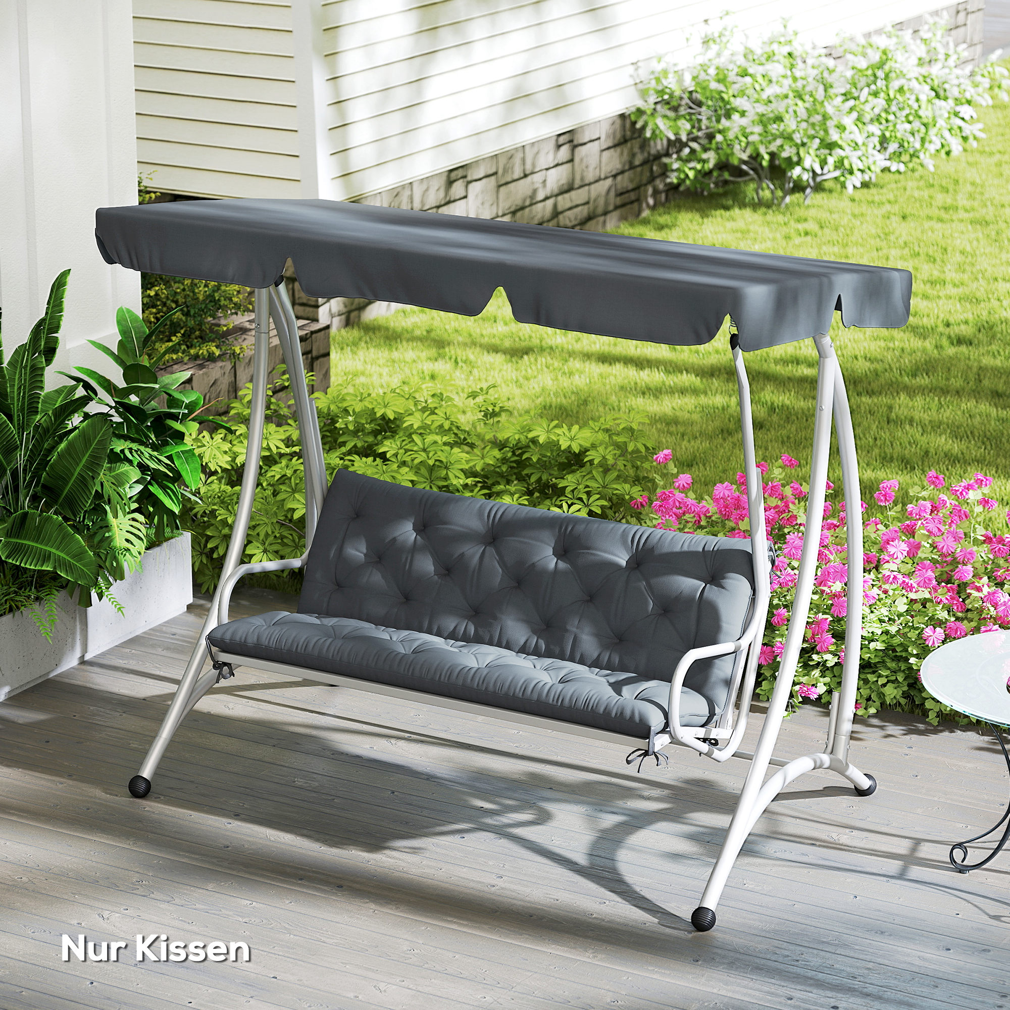 Outsunny 3 Sitzer Bankauflage 150 x 98 x 8 cm Sitzkissen mit Bändern Rückenkissen für Indoor/Outdoor Polster Auflage für Sitzbank Gartenbank Gartenmöbel Hollywoodschaukeln Dunkelgrau